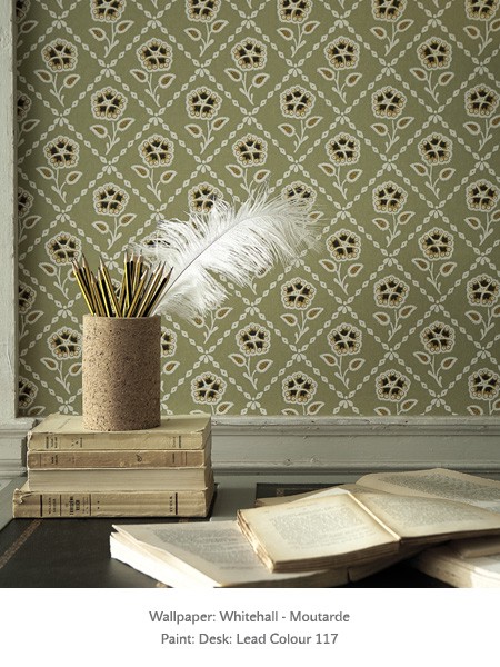 Обои Little Greene Revolution Papers Whitehall - Moutarde 0284WHMOUTA фото в интерьере