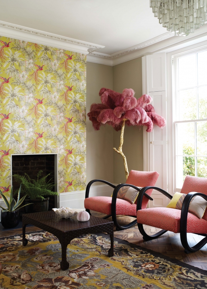 Обои Matthew Williamson Samana Bird of Paradise W6655-01 фото в интерьере