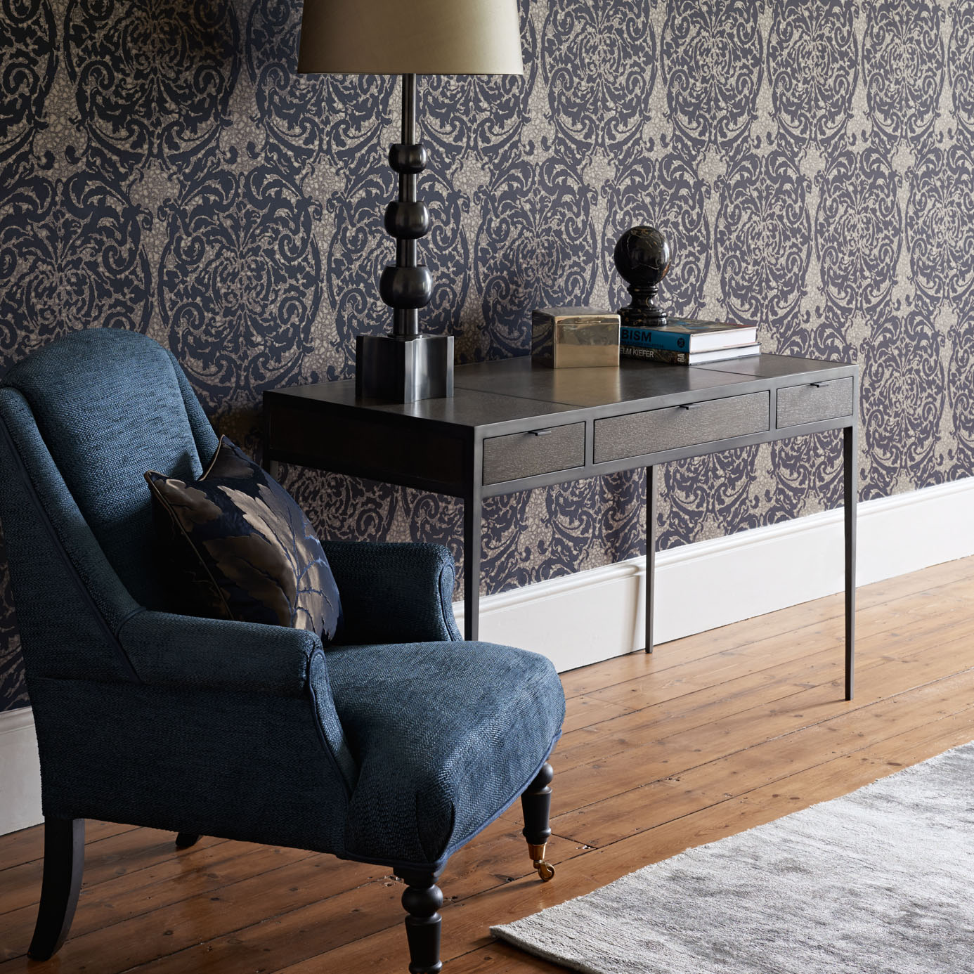 Обои Zoffany Constantina Damask Tespi 312022 фото в интерьере