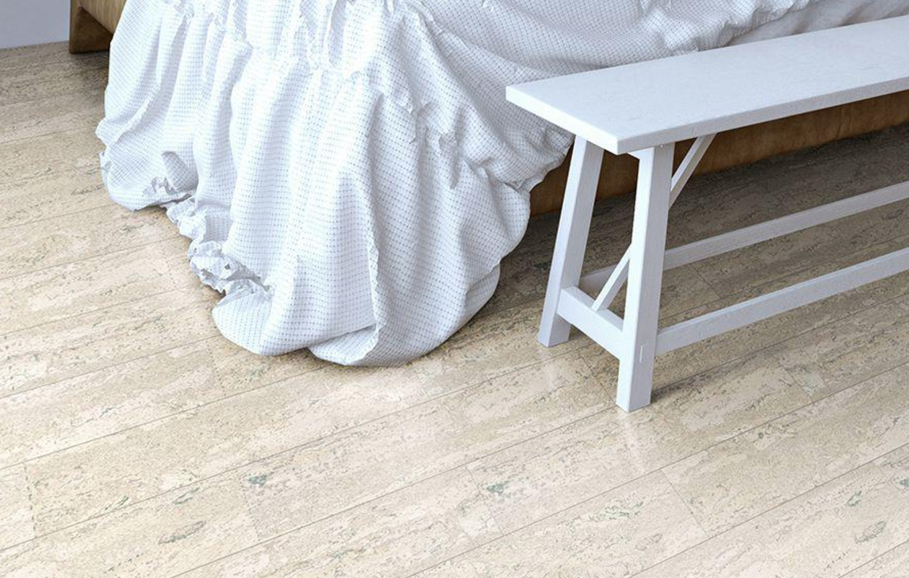 Пробковый пол клеевой Corkstyle CorkPro Comprido Milk 915×200×6 фото в интерьере