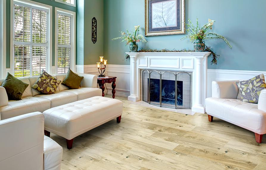 Пробковый пол клеевой Corkstyle Wood Oak Virginia White 915×305×6 фото в интерьере