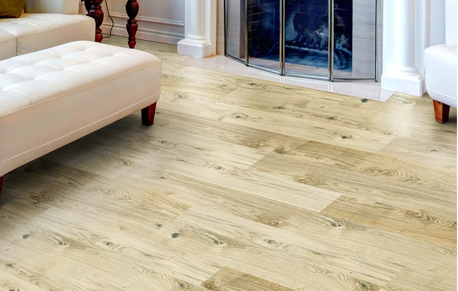 Пробковый пол клеевой Corkstyle Wood Oak Virginia White 915×305×6 фото в интерьере