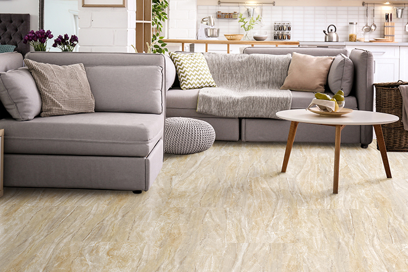 Пробковый пол замковый Corkstyle Marmo Marron 620×450×10 фото в интерьере