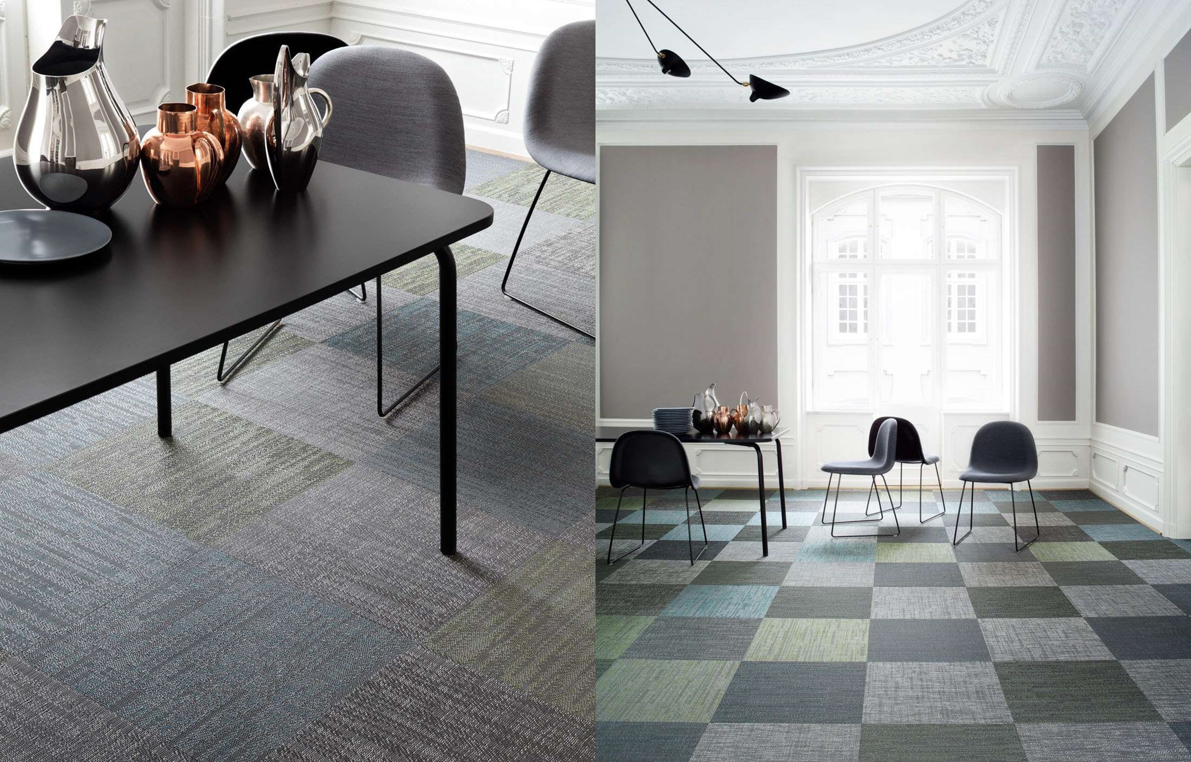 Виниловый пол Bolon плетёный Silence Illuminate 103707 500×500×3 фото в интерьере