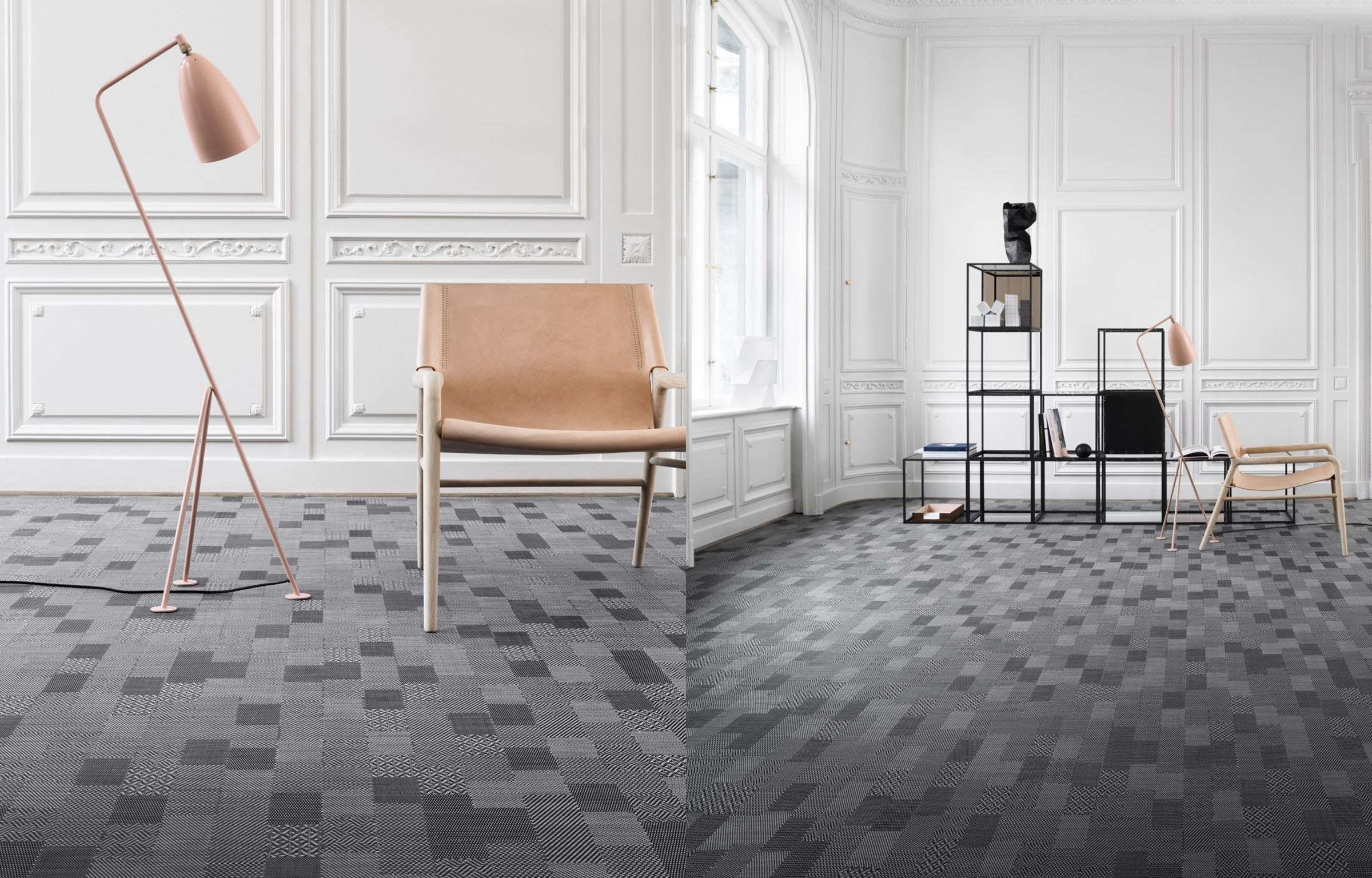 Виниловый пол Bolon плетёный Graphic Checked 103595 25000×2000×3 фото в интерьере