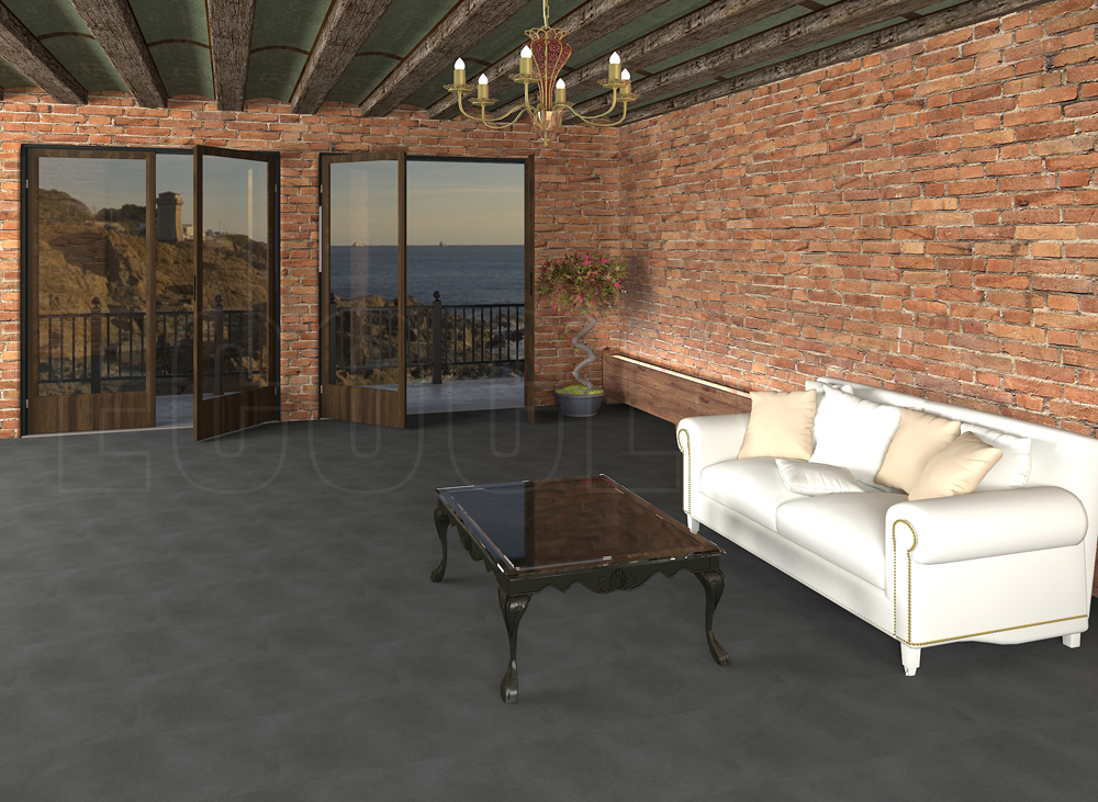 Кварц-виниловая плитка EcoClick 1541 графит фото в интерьере