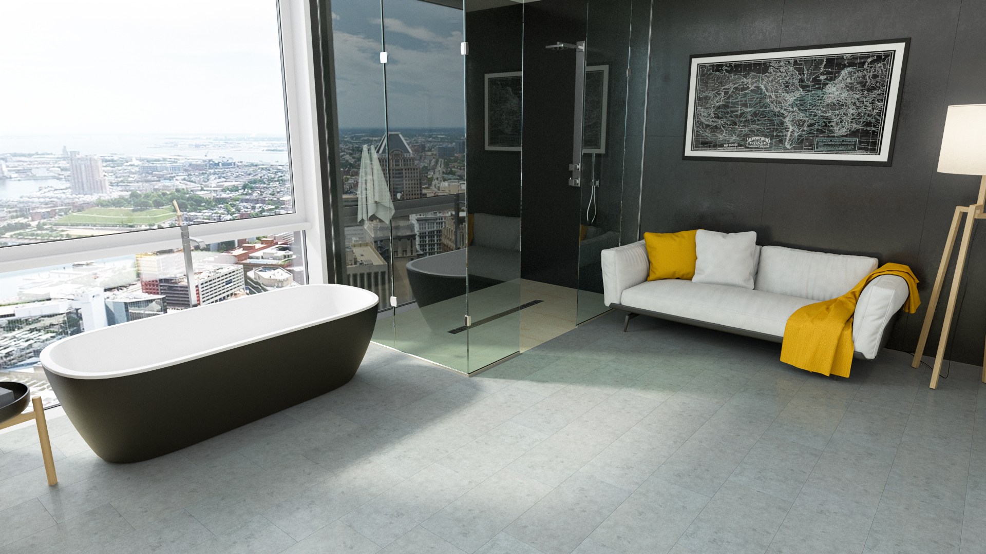 Кварцвиниловый SPC ламинат Fargo Stone Горный Хрусталь JC 11013 600×300×4 фото в интерьере