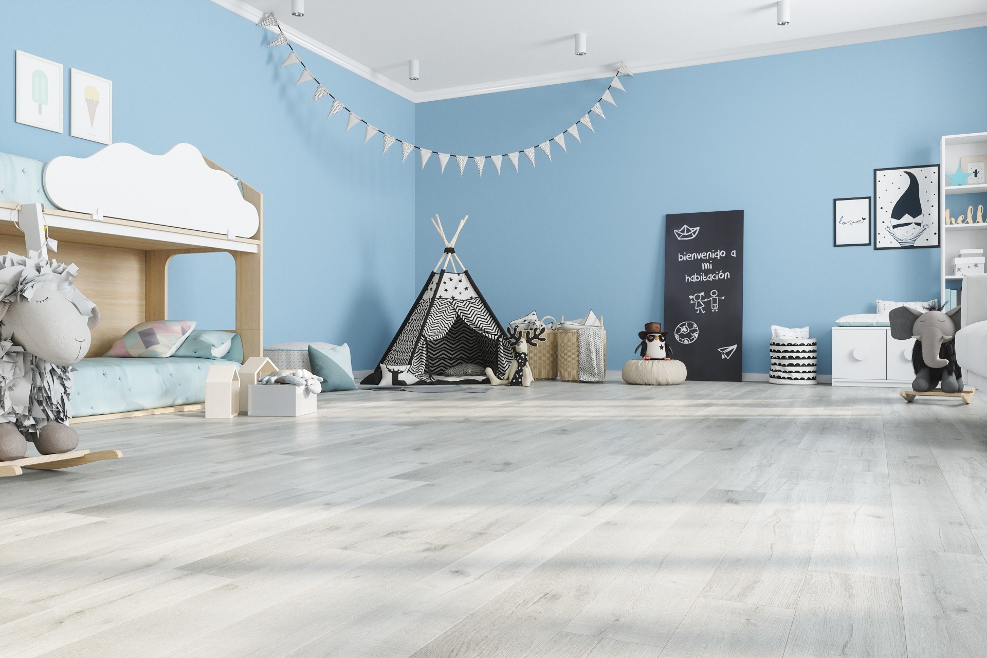 Кварцвиниловый SPC ламинат Fargo Comfort Дуб Лондонский Туман 81996-14 1220×180×4 фото в интерьере