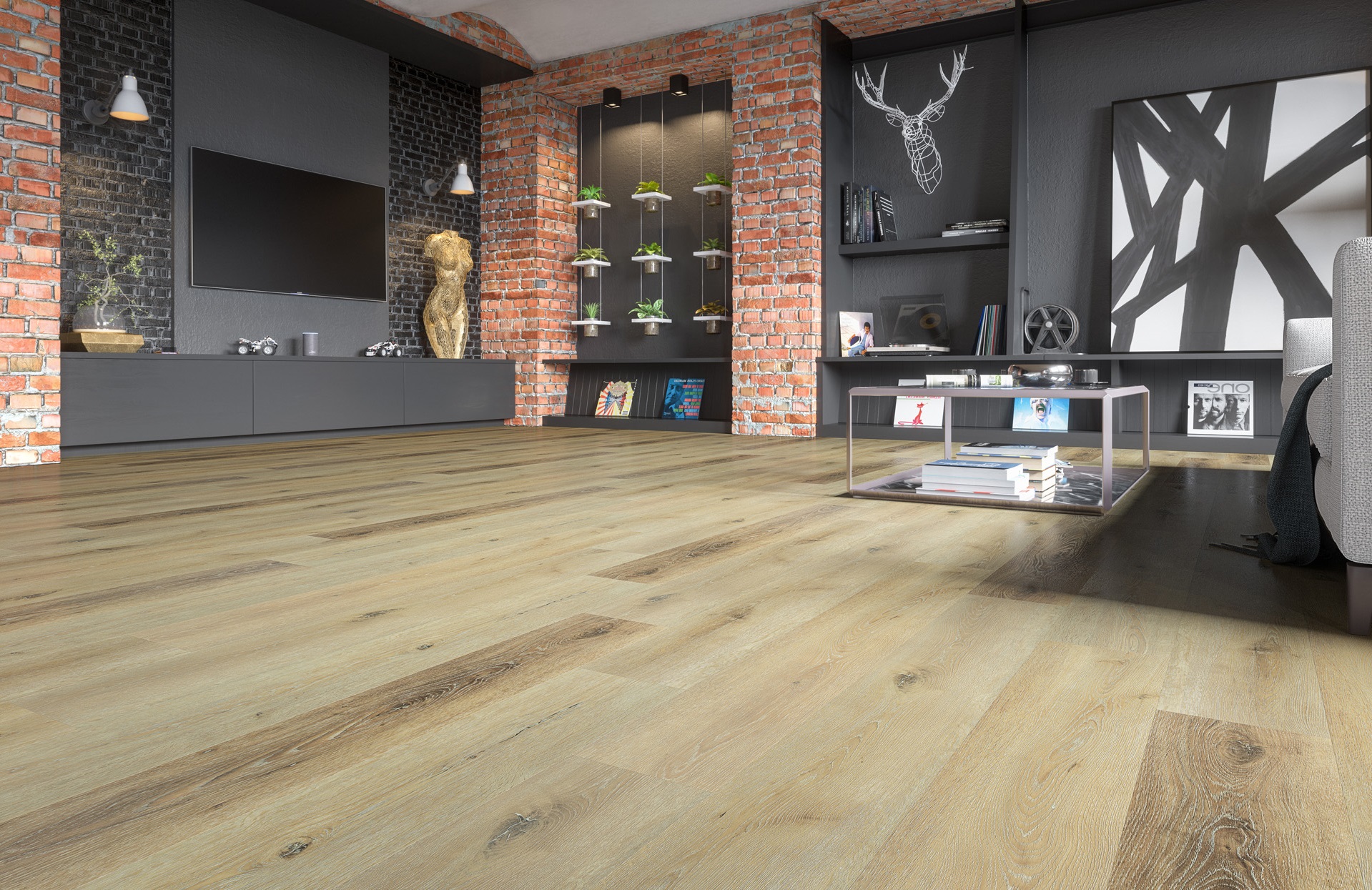 Кварцвиниловый SPC ламинат Fargo Comfort Дуб Песчаный остров VL 88018-001 1220×180×4 фото в интерьере