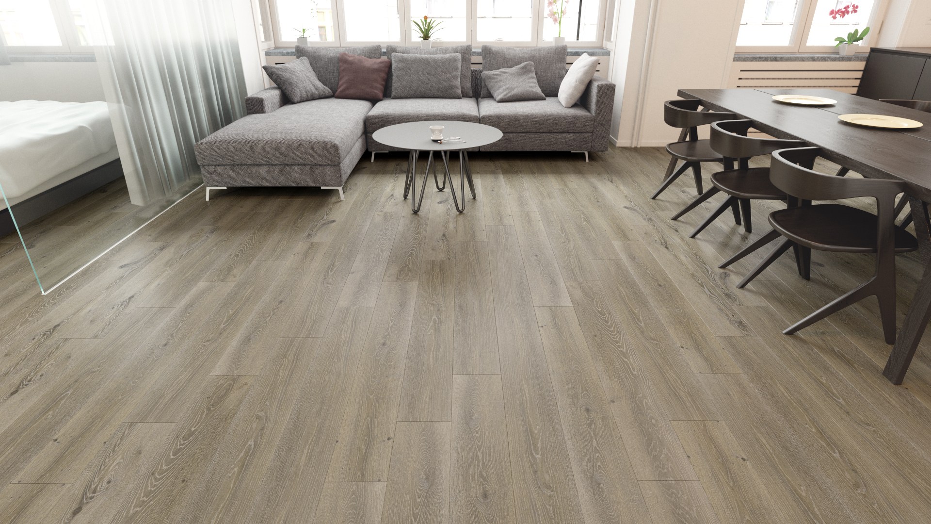 Кварцвиниловый SPC ламинат Fargo Comfort Дуб Рыцарский Замок 379-6 1220×180×4 фото в интерьере