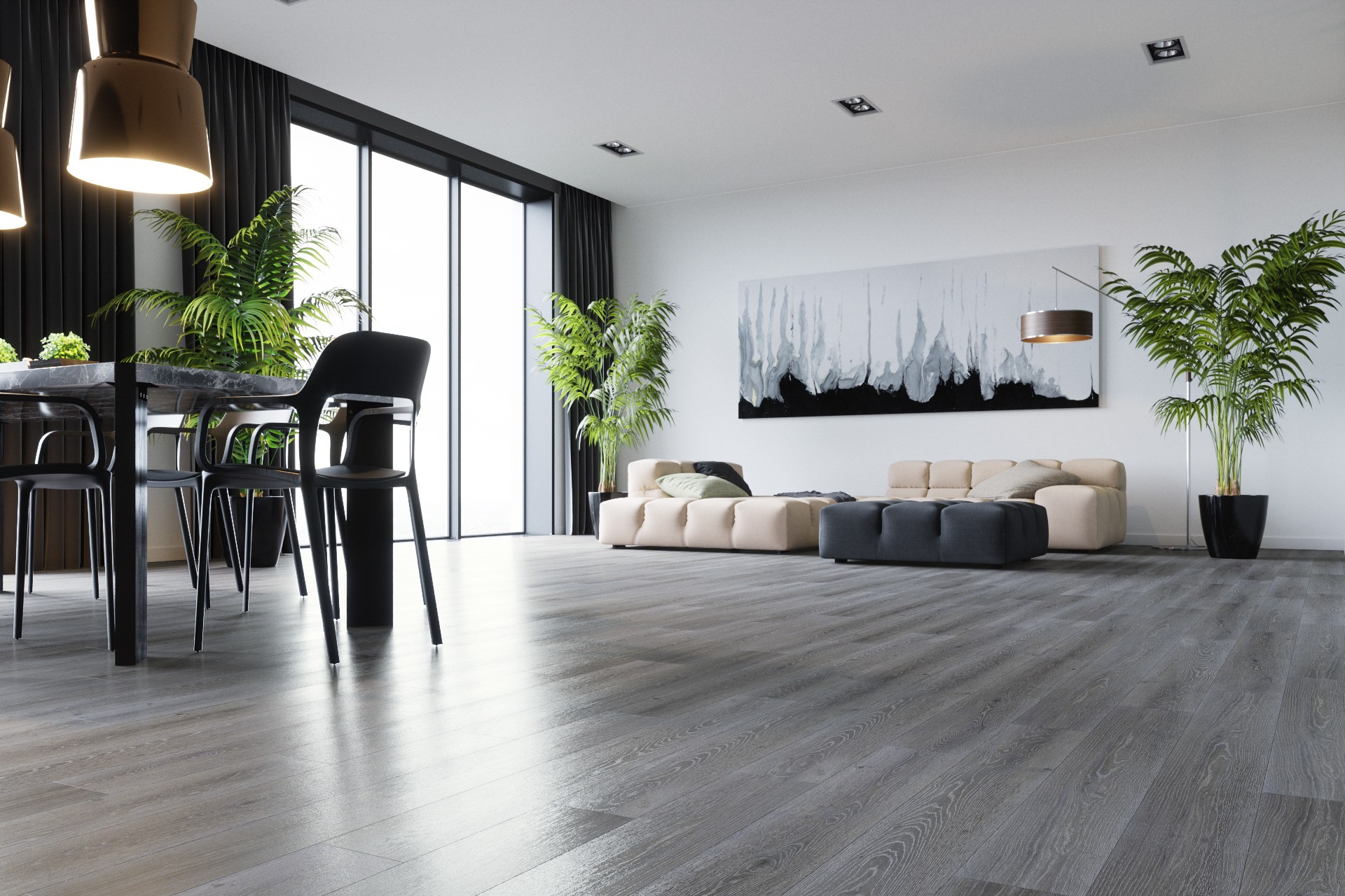 Кварцвиниловый SPC ламинат Fargo Comfort Дуб Серый Иней 379-1 1220×180×4 фото в интерьере