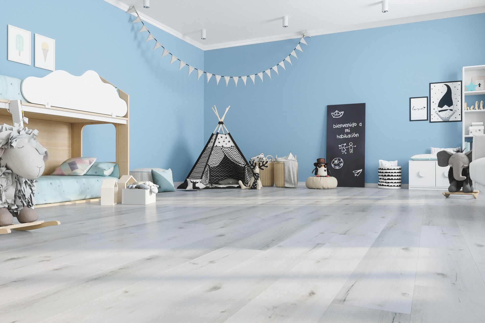 Кварцвиниловый SPC ламинат Fargo Comfort XXL Дуб Снежный DL 1601 1520×227×4 фото в интерьере