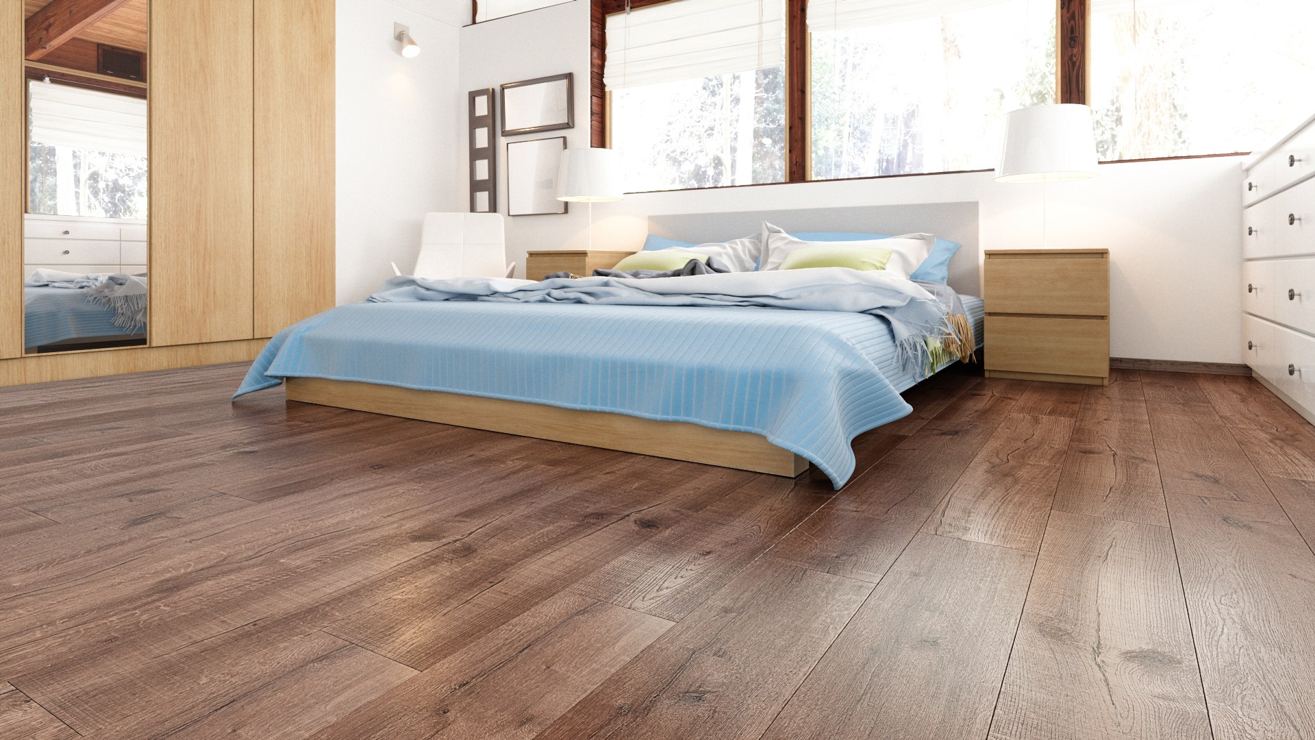 Кварцвиниловый SPC ламинат Fargo Comfort Дуб Южная Ночь 81996-6 1220×180×4 фото в интерьере