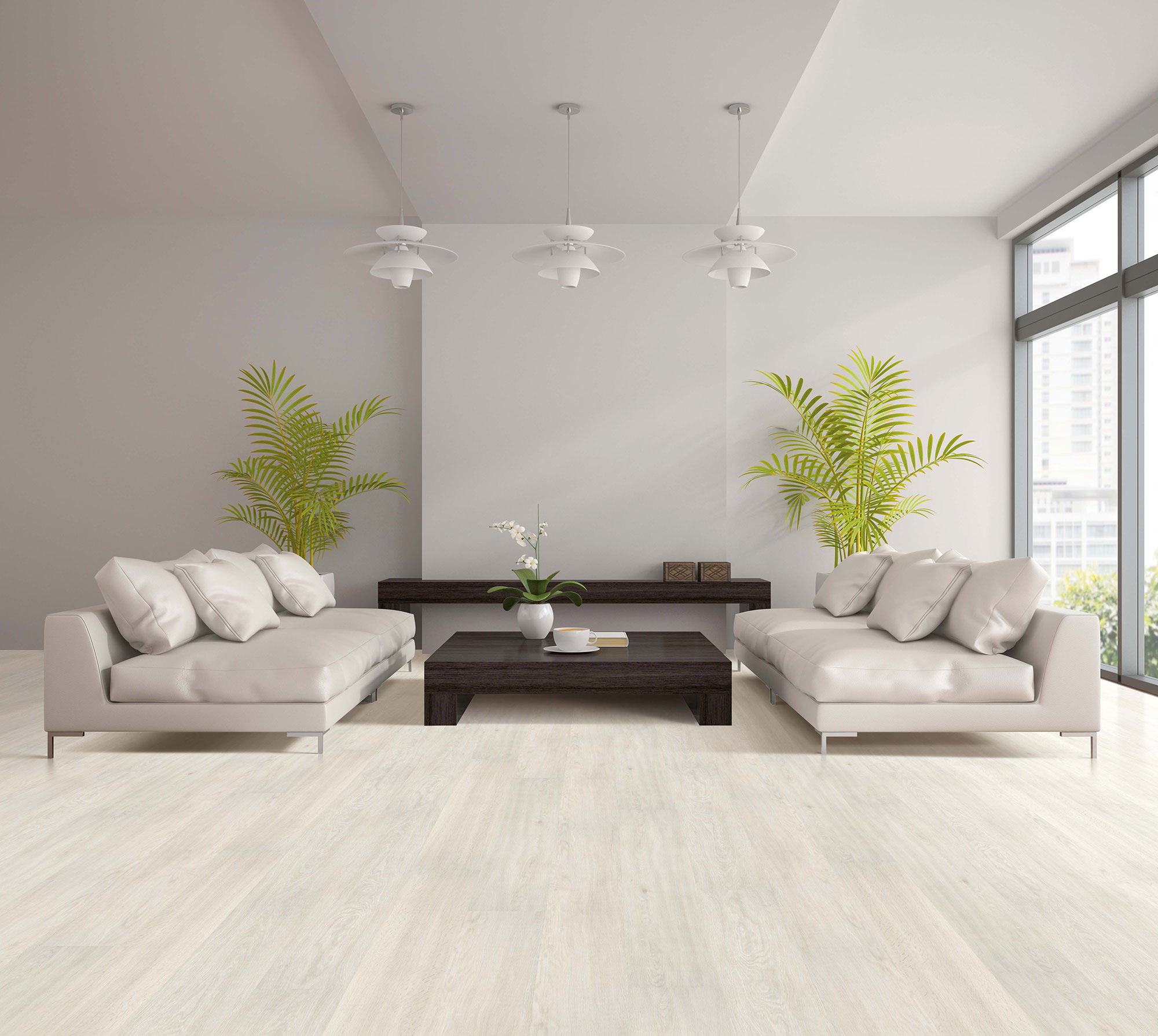 Виниловый пол Wear Max клеевой Home Line Дуб Polar 4388 1219×229×2 фото в интерьере