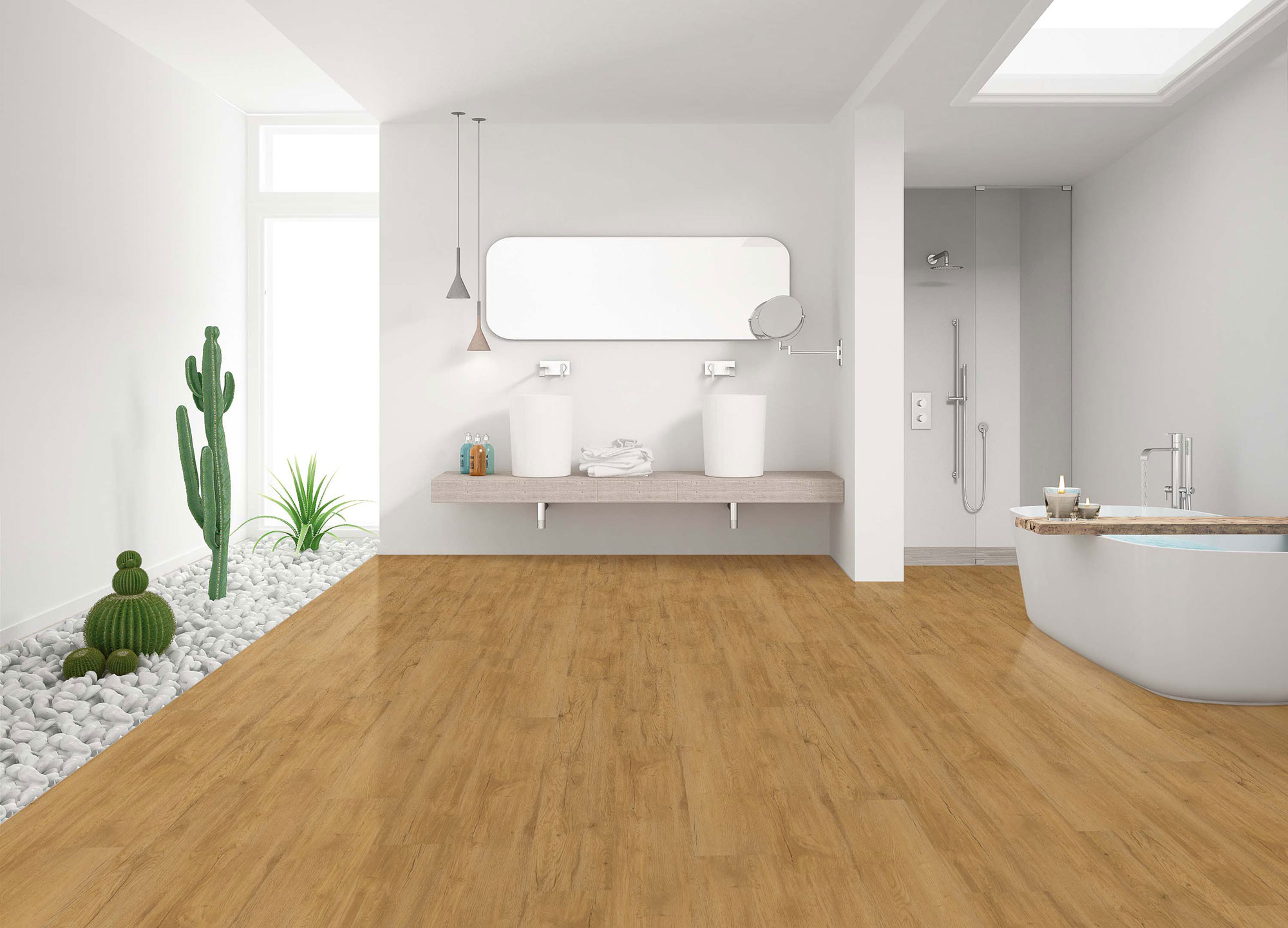 Виниловый пол Wear Max клеевой Home Line Дуб Vita 342 1219×229×2 фото в интерьере