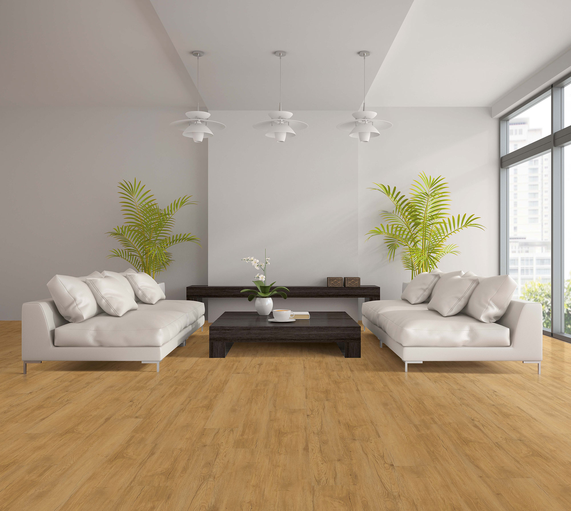 Виниловый пол Wear Max клеевой Home Line Дуб Vita 342 1219×229×2 фото в интерьере