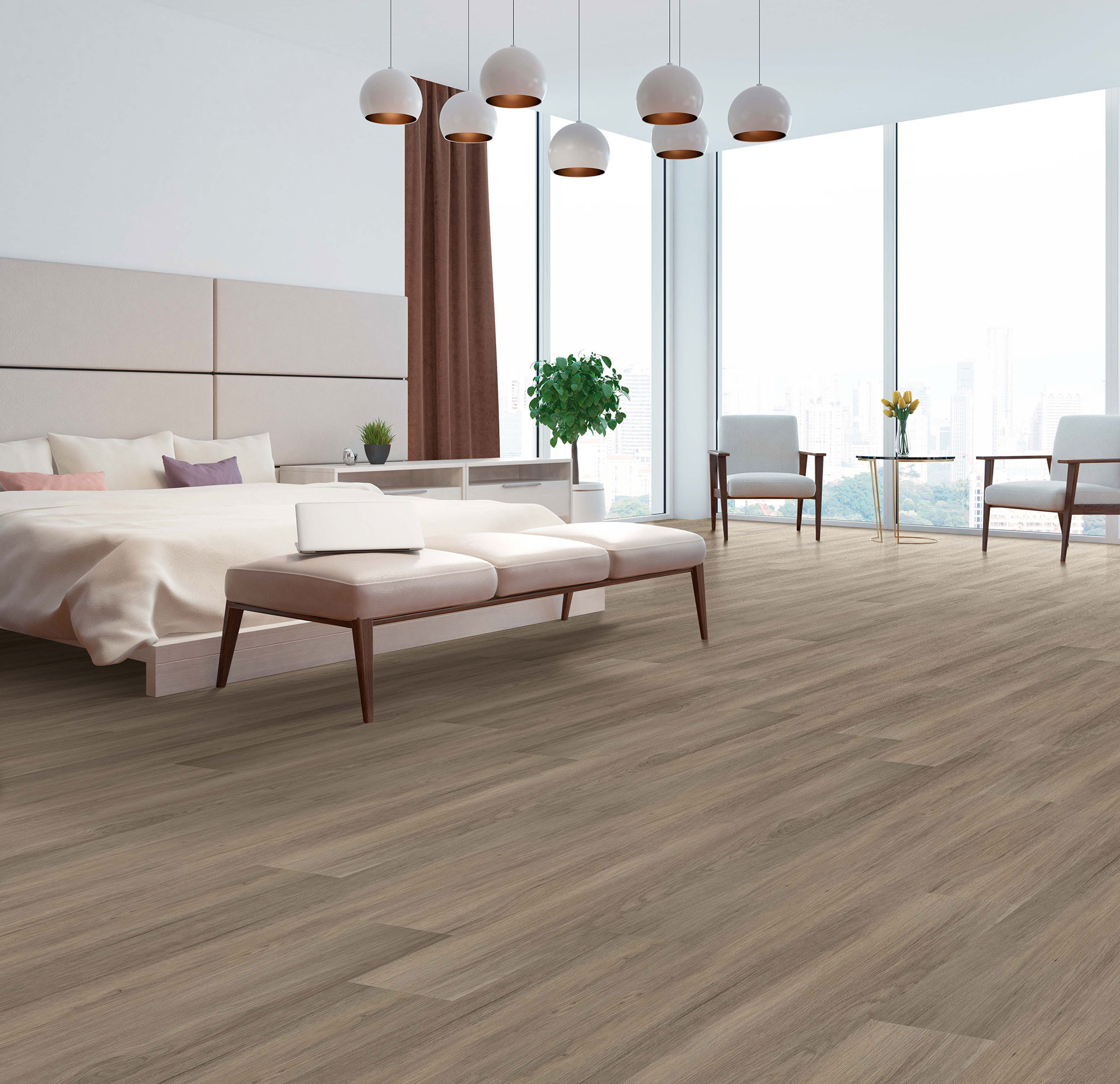 Кварцвиниловый SPC ламинат Wear Max Mineral Plus Дуб Bergen 6986 фото в интерьере