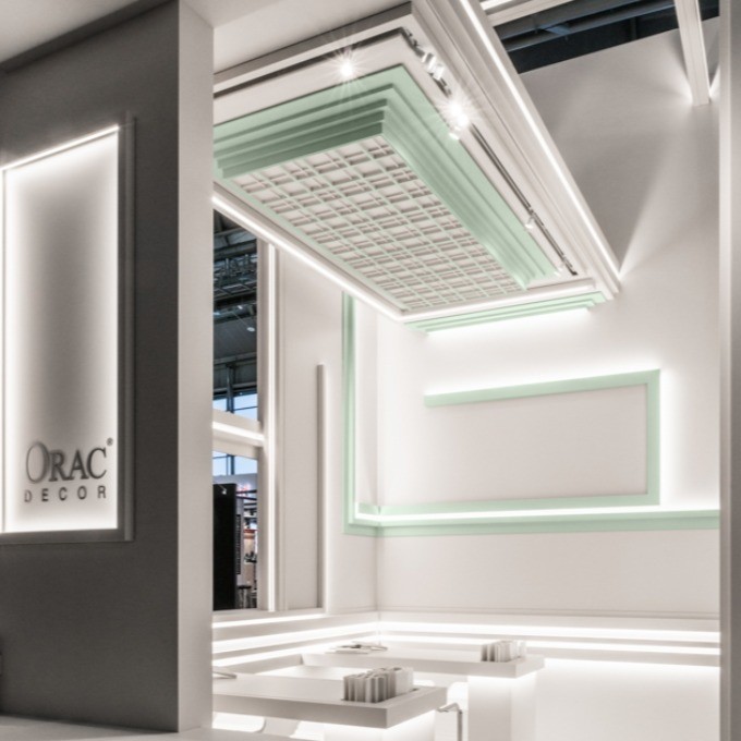 Потолочный плинтус под покраску Orac Decor Modern L3 C382 с подсветкой 2000×50×140 фото в интерьере