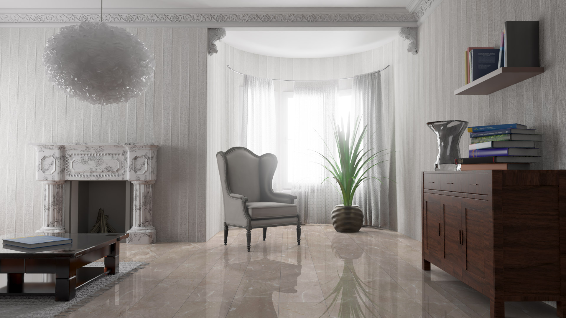 Ламинат Falquon Blue Line Stone 2.0 Botticino Classico Light D2911 глянец 810×400×8 фото в интерьере