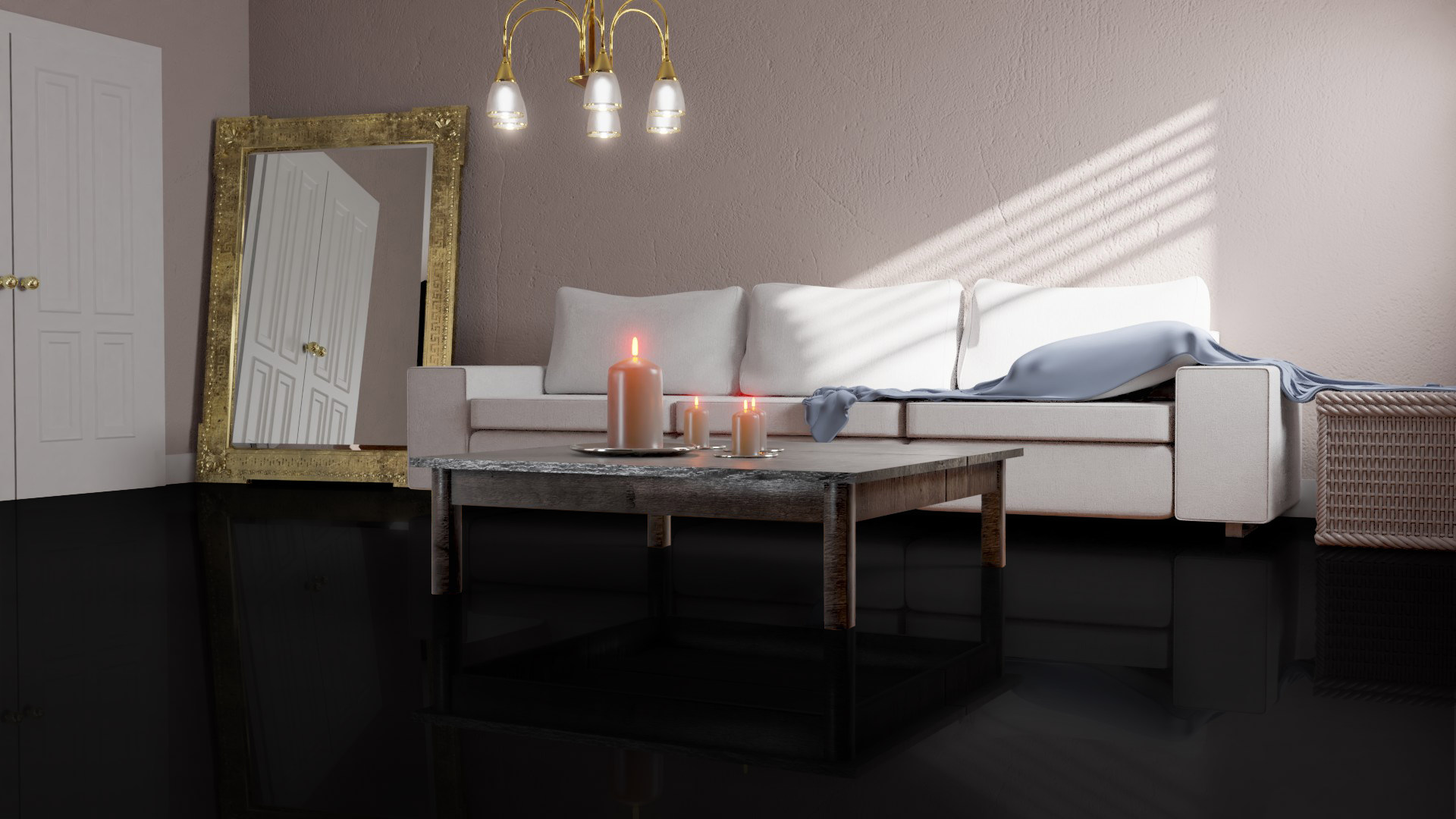 Ламинат Falquon Quadro Schwarz U190 глянец 610×610×8 фото в интерьере