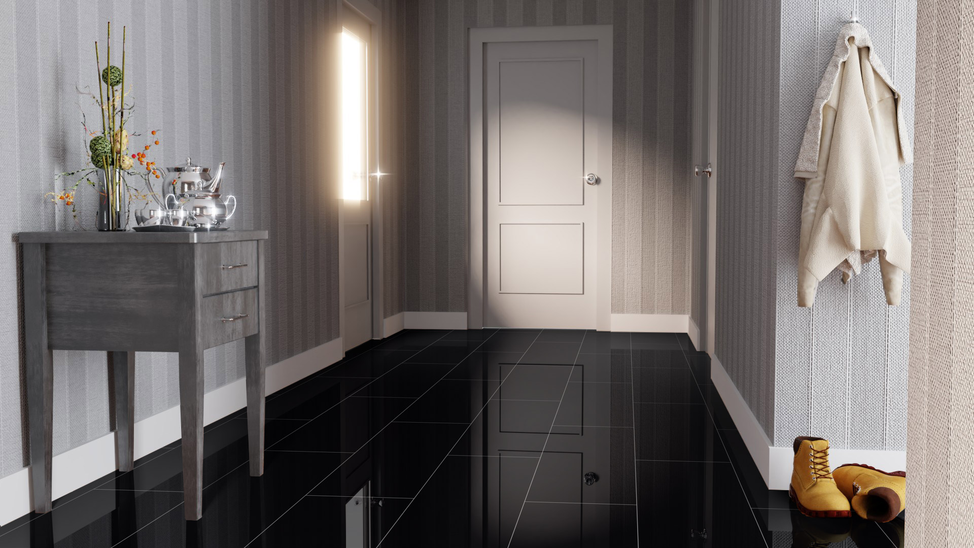 Ламинат Falquon Blue Line Stone 2.0 Uni Black U190 глянец 810×400×8 фото в интерьере