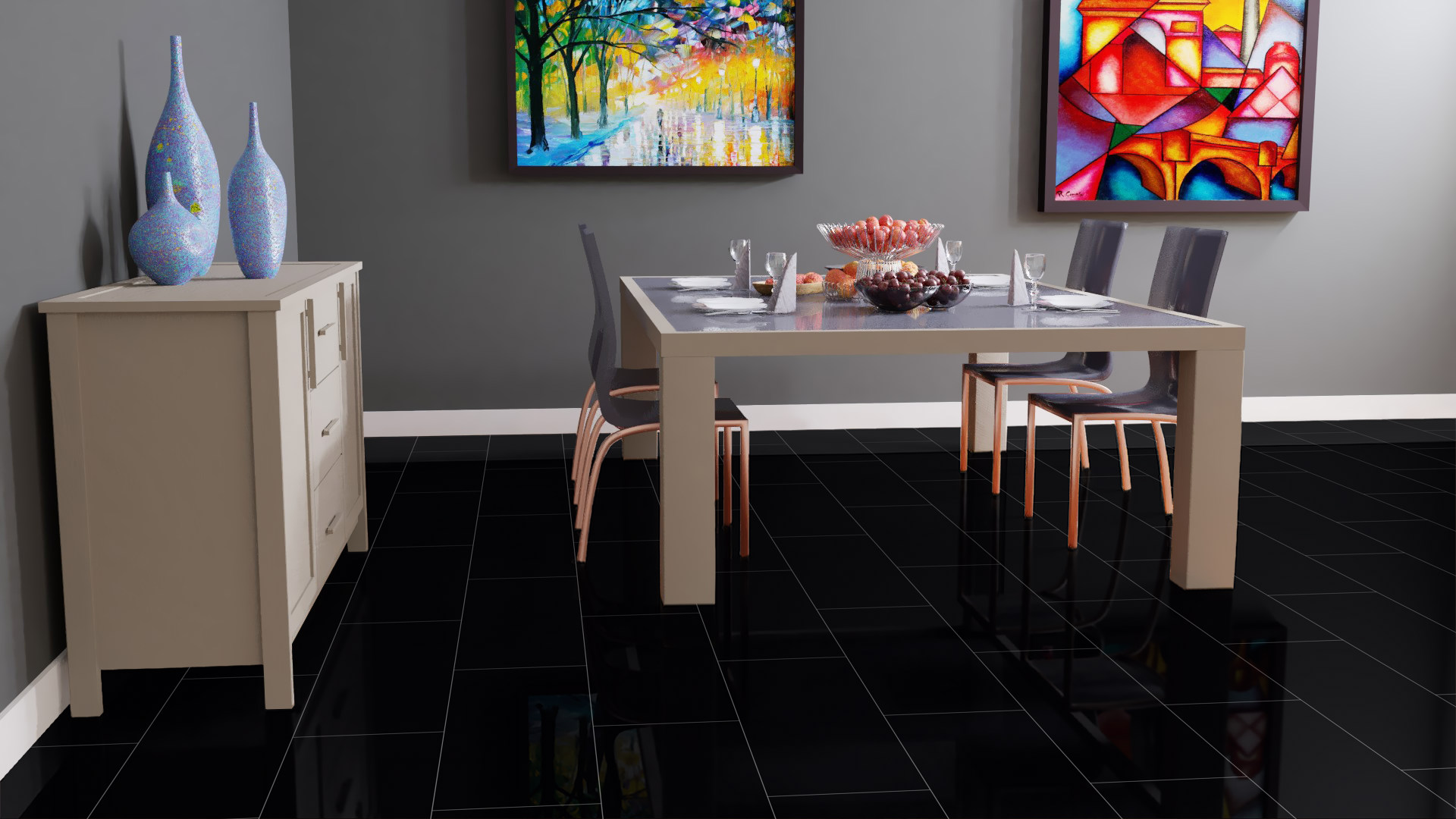 Ламинат Falquon Blue Line Stone 2.0 Uni Black U190 глянец 810×400×8 фото в интерьере