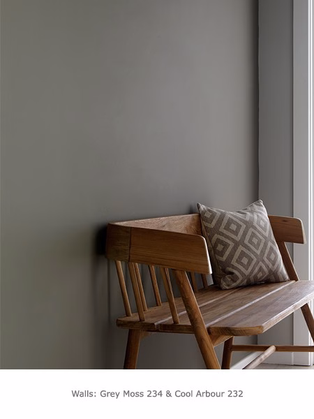 Краска Little Greene цвет Grey Moss 234 Absolute Matt 0,06 л фото в интерьере