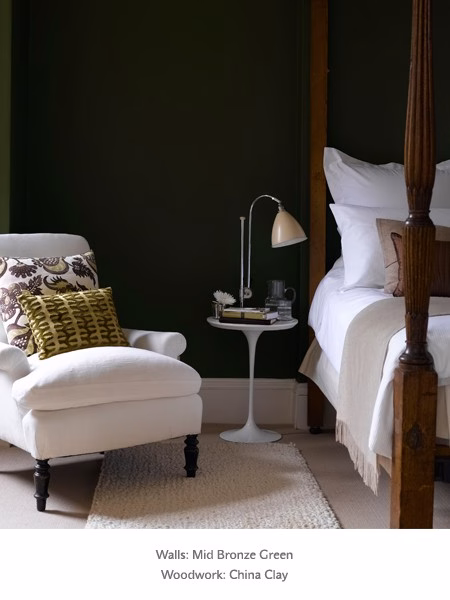 Краска Little Greene цвет Mid Bronze Green 125 Absolute Matt 0,25 л фото в интерьере