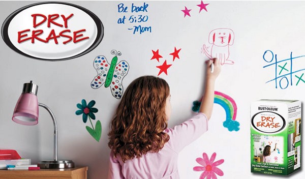 Краска Rust-Oleum Dry Erase Белая с эффектом маркерной доски 241140 0,473 л фото в интерьере