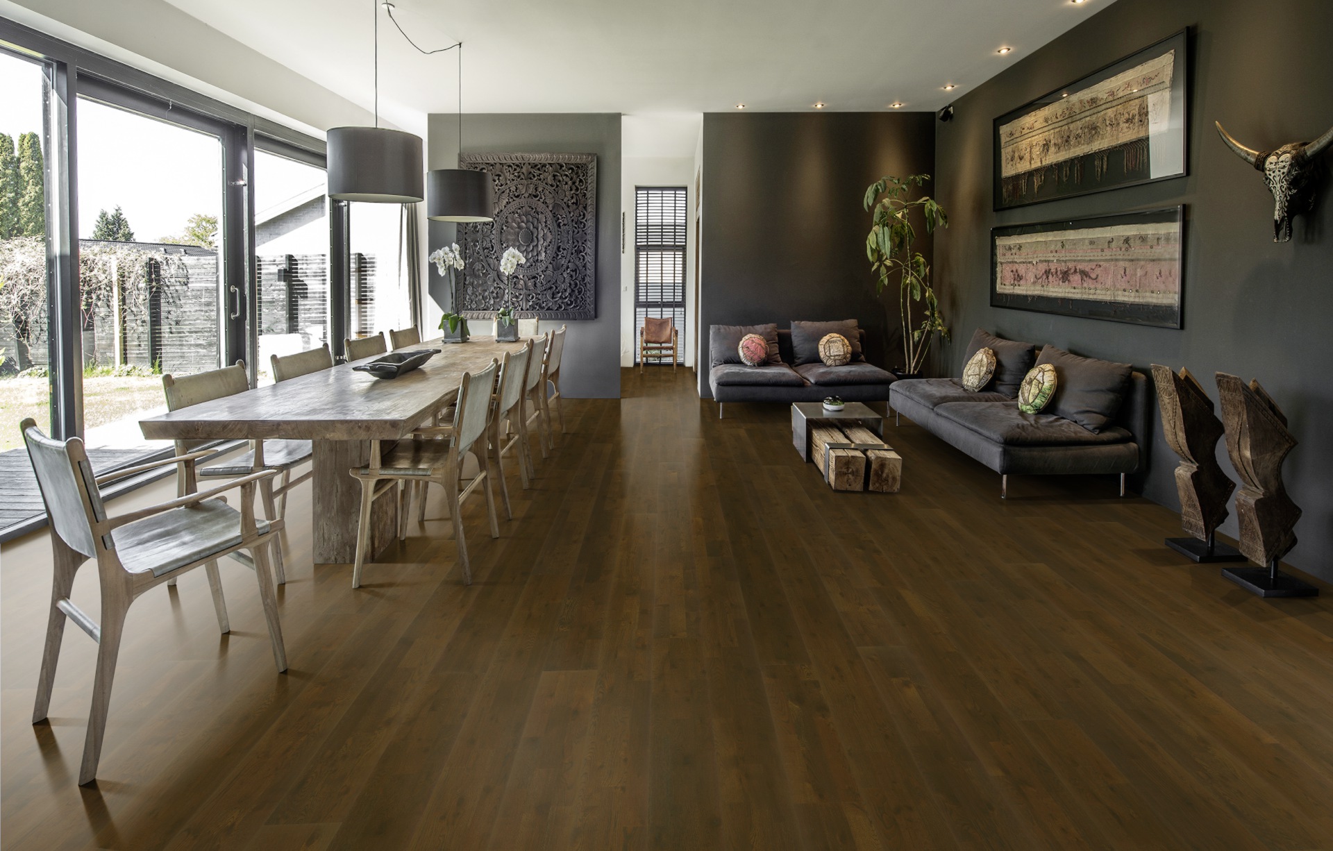 Паркетная доска Kahrs Гармония Дуб Брауни Brownie 153N6CEKA1KW240 Lively 2423×200×15 фото в интерьере