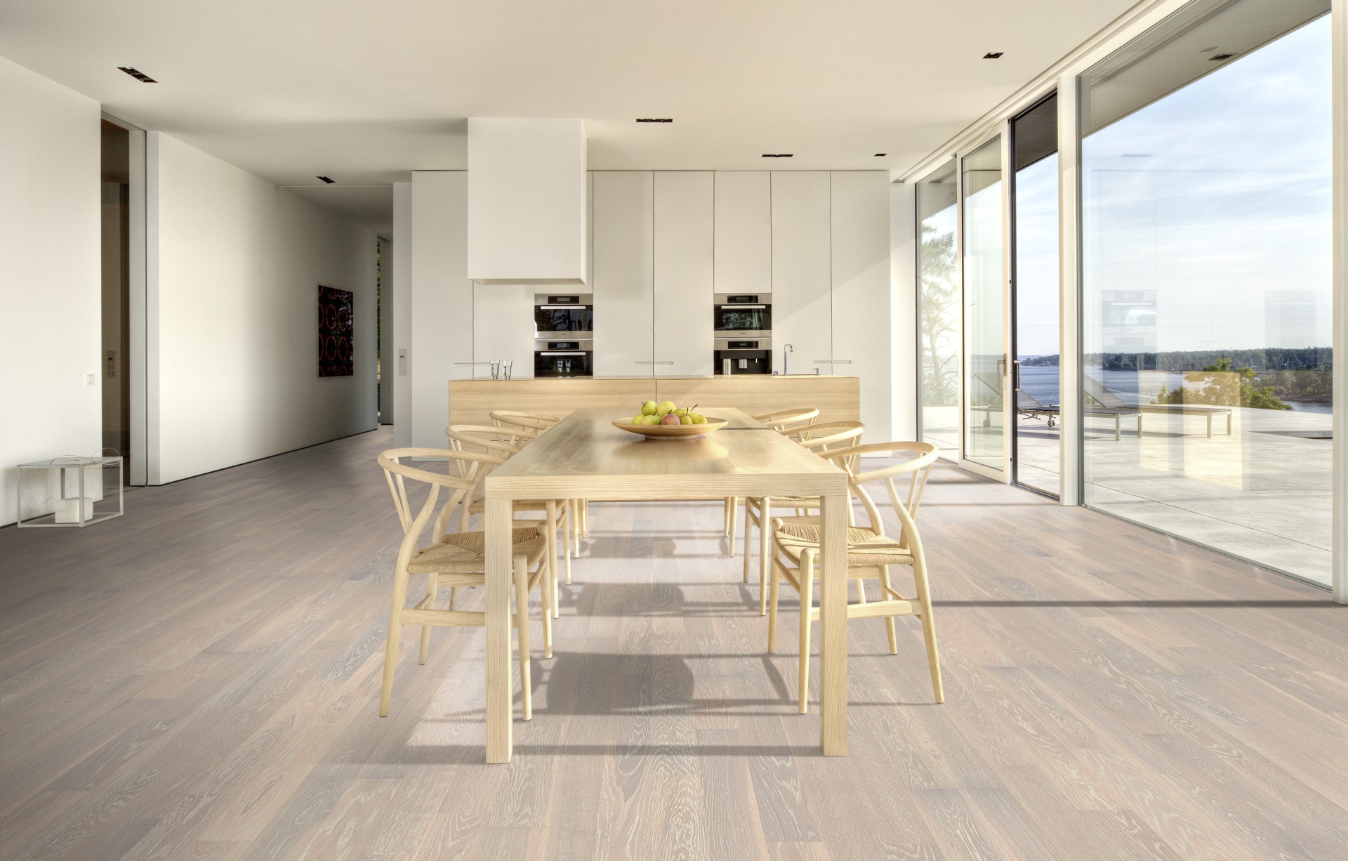 Паркетная доска Kahrs Гармония Дуб Сливки Cream 152N7BEK0WKW240 Variation 2423×200×15 фото в интерьере