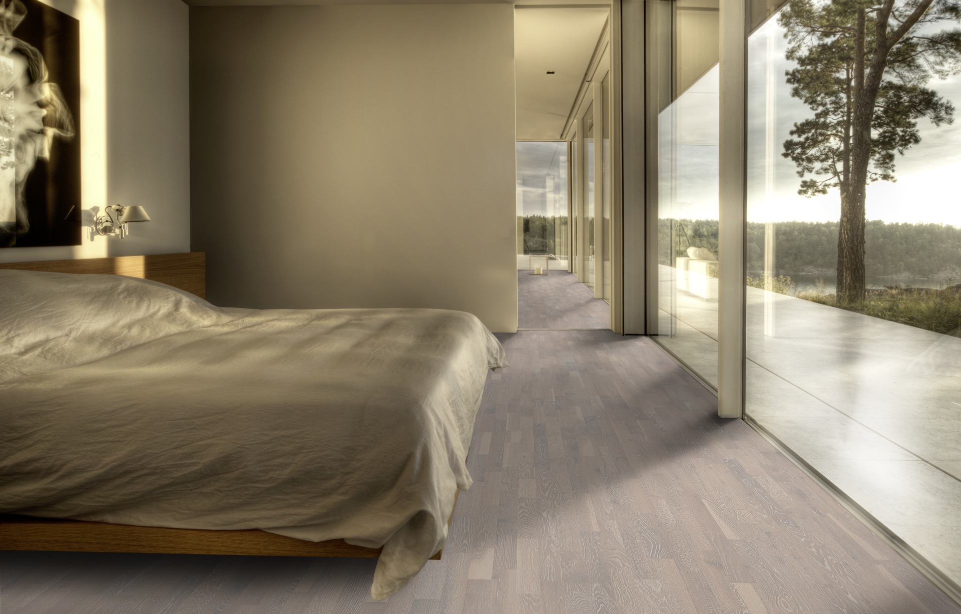 Паркетная доска Kahrs Гармония Дуб Известняк Limestone 153N0BEK0WKW240 Lively 2423×200×15 фото в интерьере