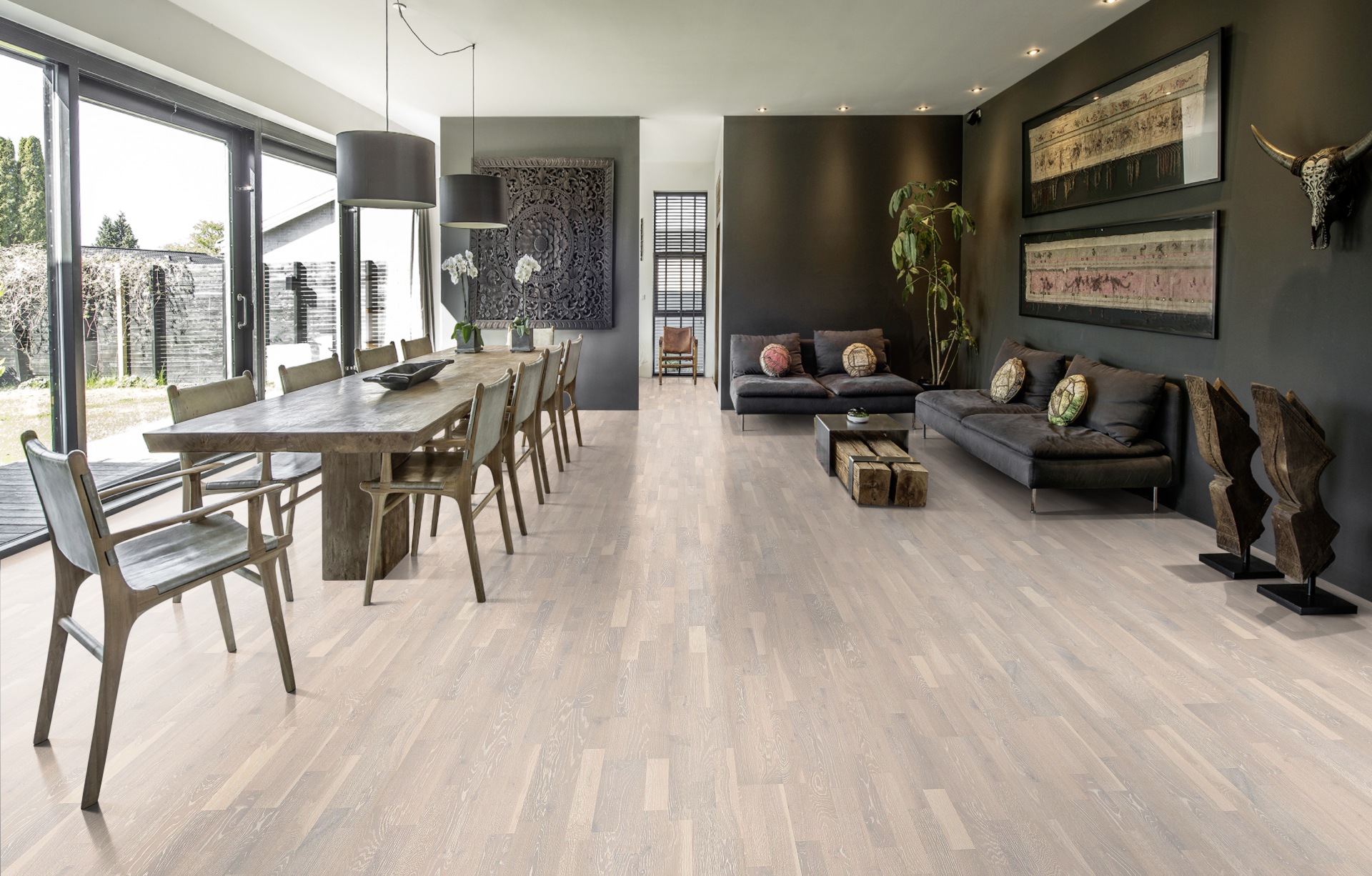 Паркетная доска Kahrs Гармония Дуб Известняк Limestone 153N0BEK0WKW240 Lively 2423×200×15 фото в интерьере