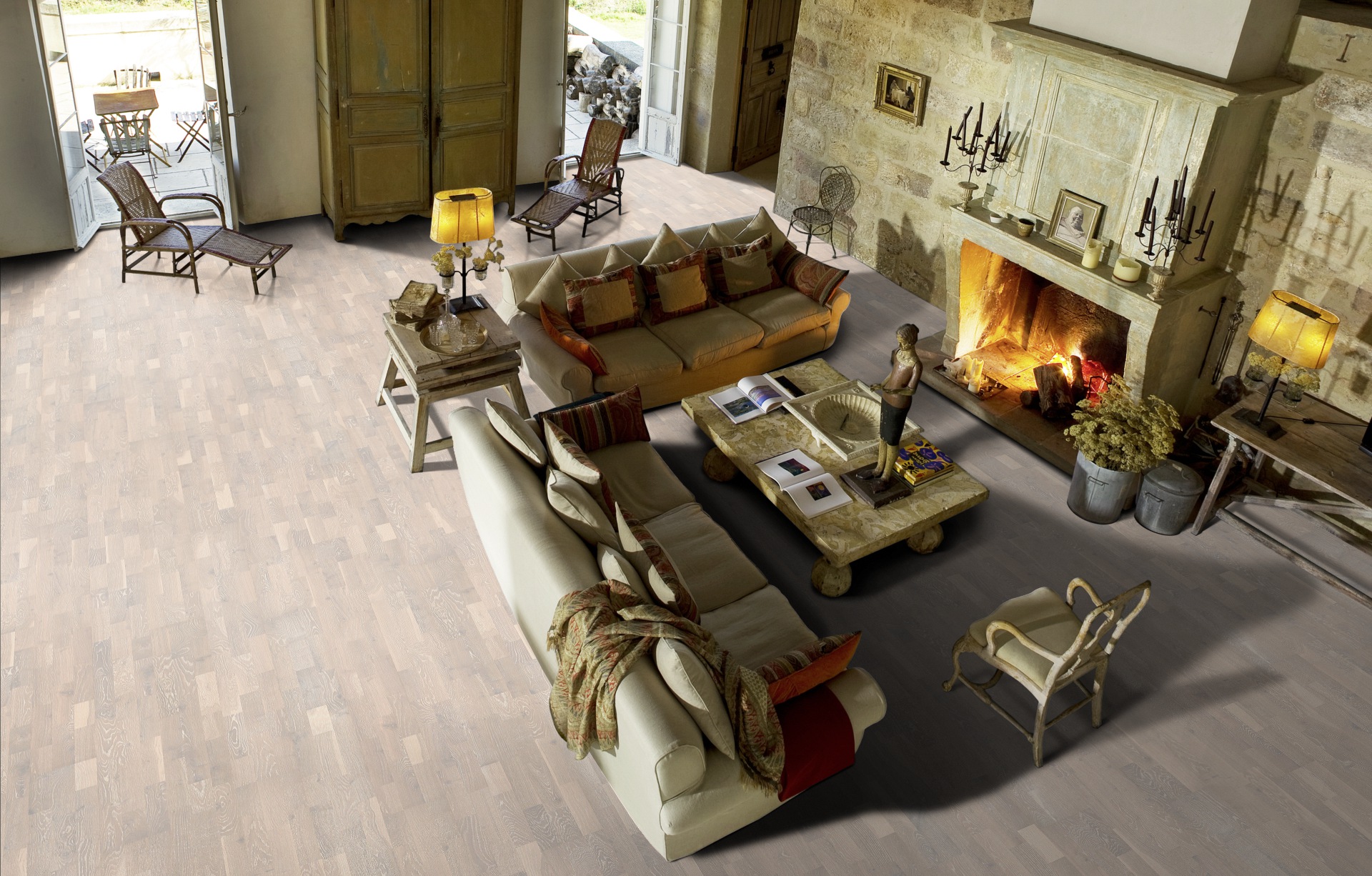 Паркетная доска Kahrs Гармония Дуб Известняк Limestone 153N0BEK0WKW240 Lively 2423×200×15 фото в интерьере