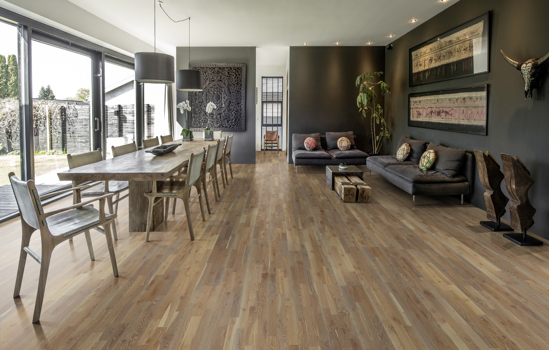 Паркетная доска Kahrs Гармония Дуб Камень Stone 153N6EEKFGKW240 Lively 2423×200×15 фото в интерьере