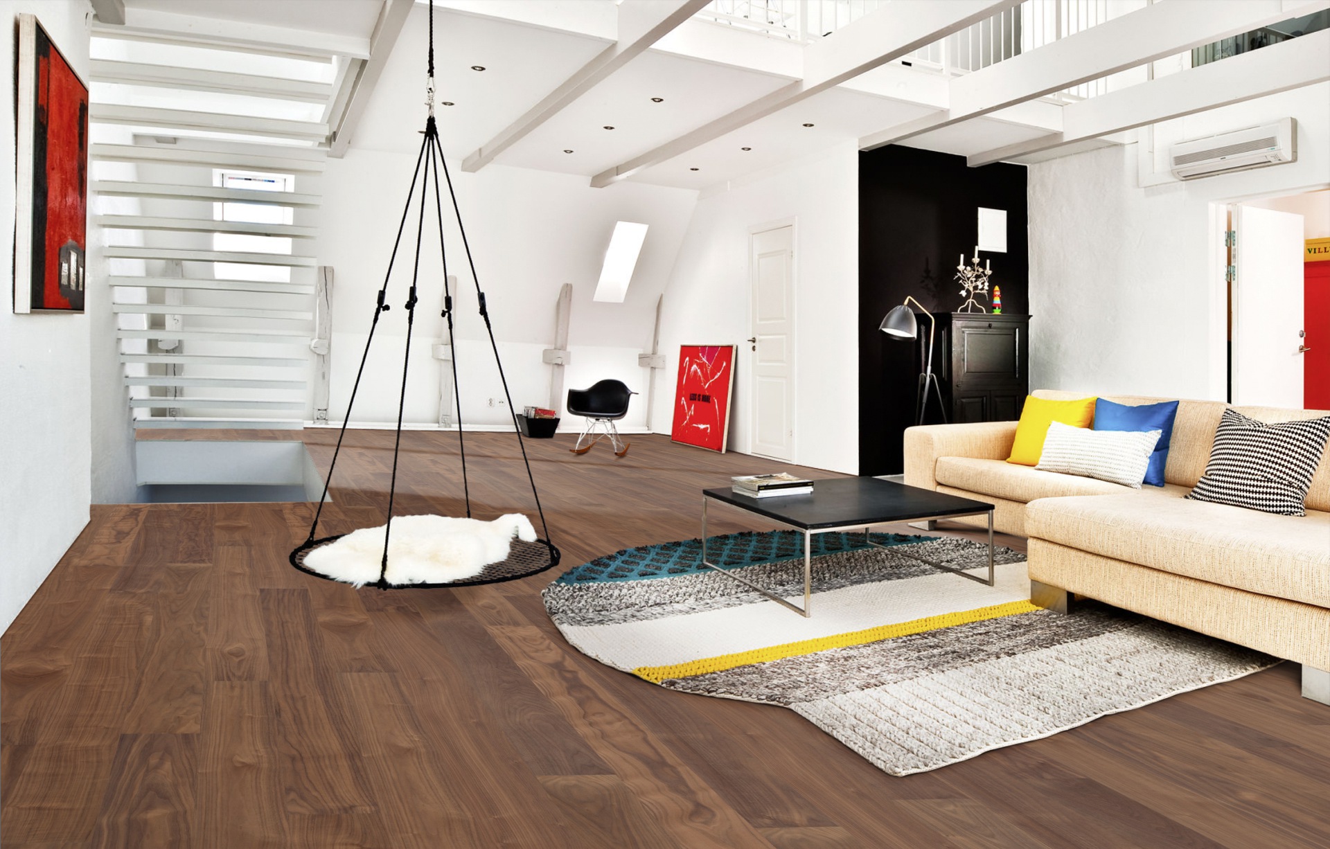 Паркетная доска Kahrs Хабитэт Орех Статуя Statue матовый лак 1810×150×7 фото в интерьере