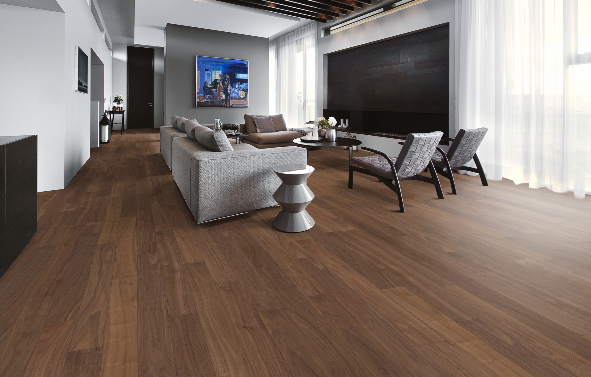 Паркетная доска Kahrs Ливинг Орех Какао Cocoa 1225×118×7 фото в интерьере Паркетная доска Kahrs Ливинг Орех Какао Cocoa 1225×118×7 фото в интерьере