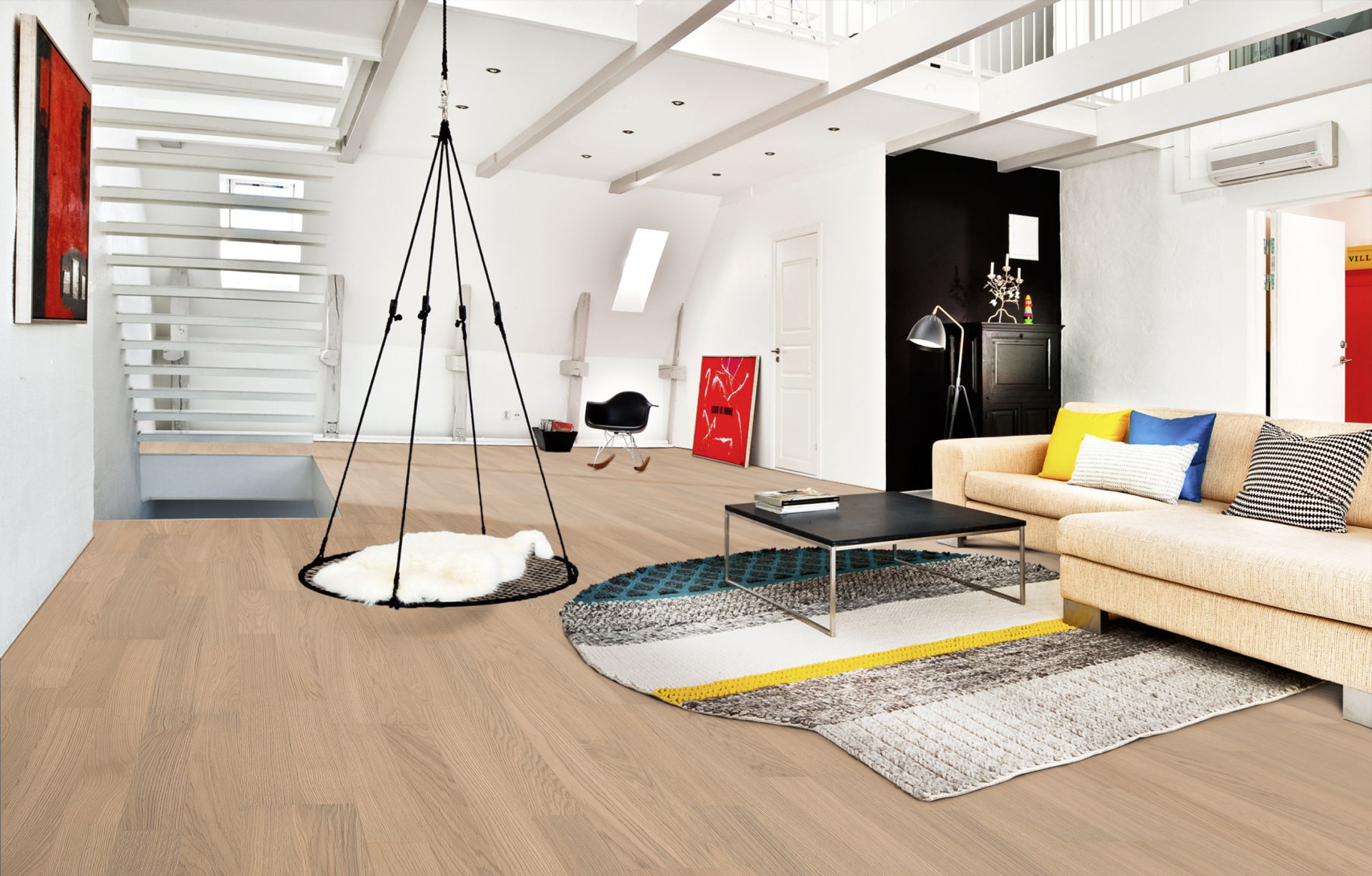 Паркетная доска Kahrs Лодж Дуб Прилив Tide 1225×193×7 фото в интерьере