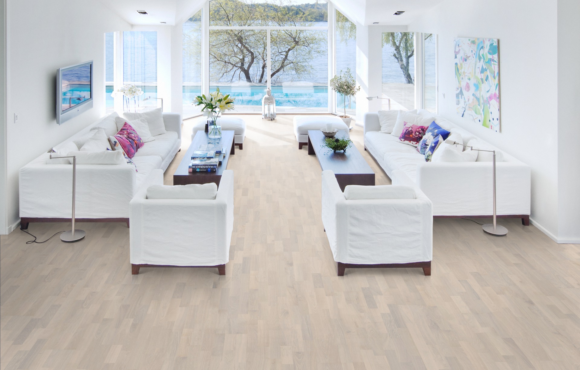 Паркетная доска Kahrs Люмен Дуб Иней Rime 153N3BEKB4KW240 Variation 2423×200×15 фото в интерьере