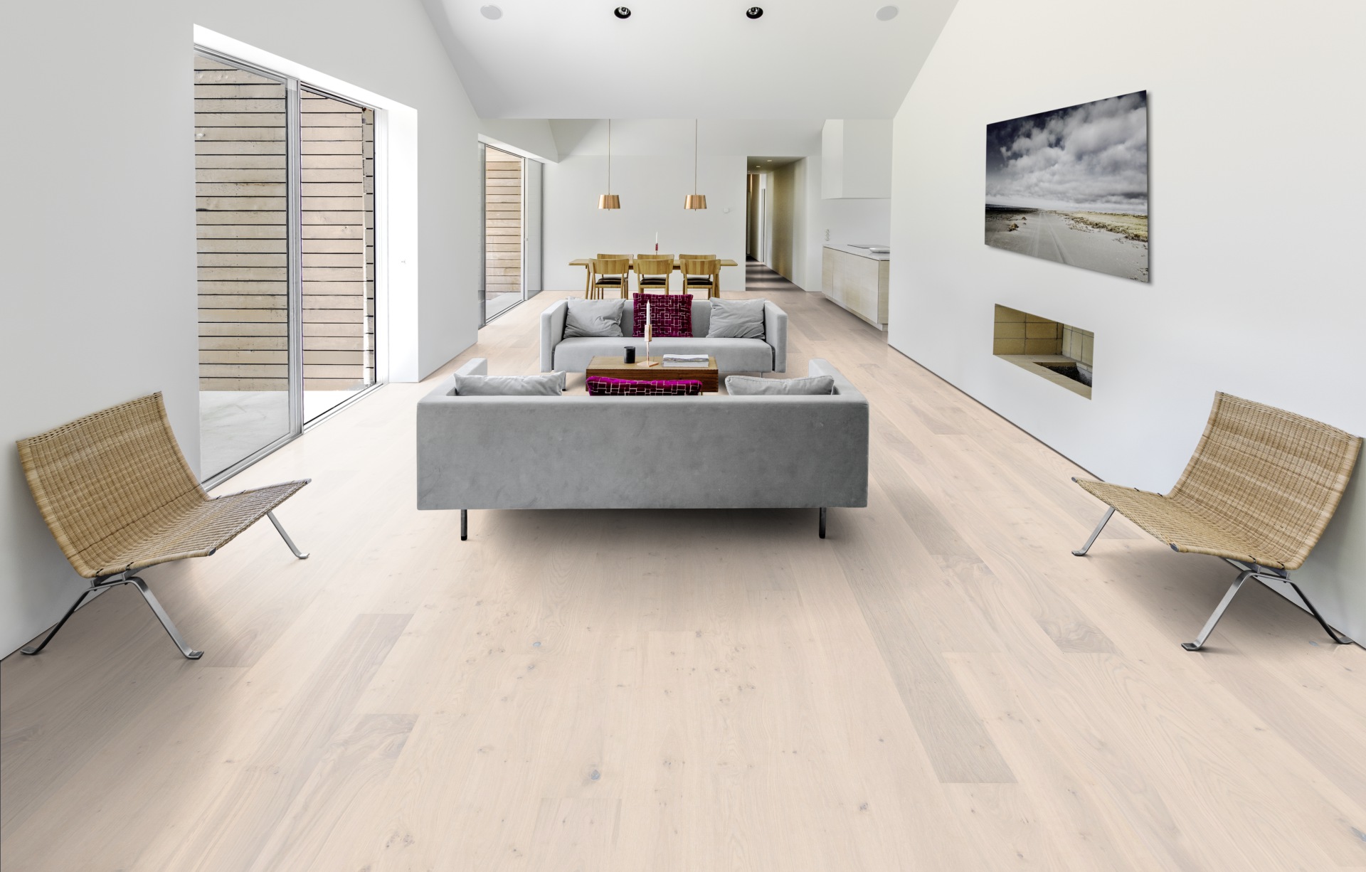 Паркетная доска Kahrs Люкс Дуб Небо Sky 151N8AEKB4KW240 Lively 2420×187×15 фото в интерьере