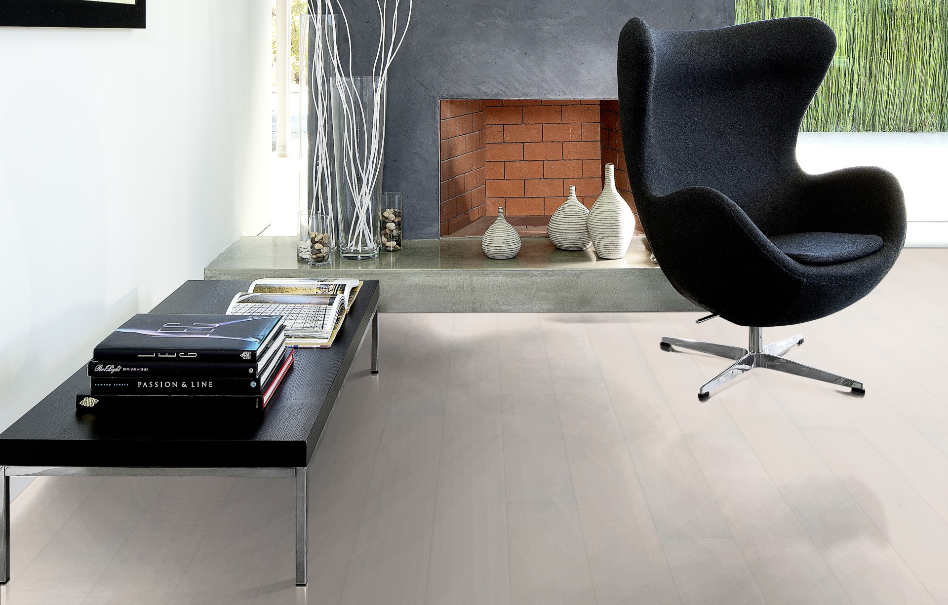 Белая глянцевая паркетная доска Kahrs Бук Белое Сияние Opaque 2100×187×15 фото в интерьере