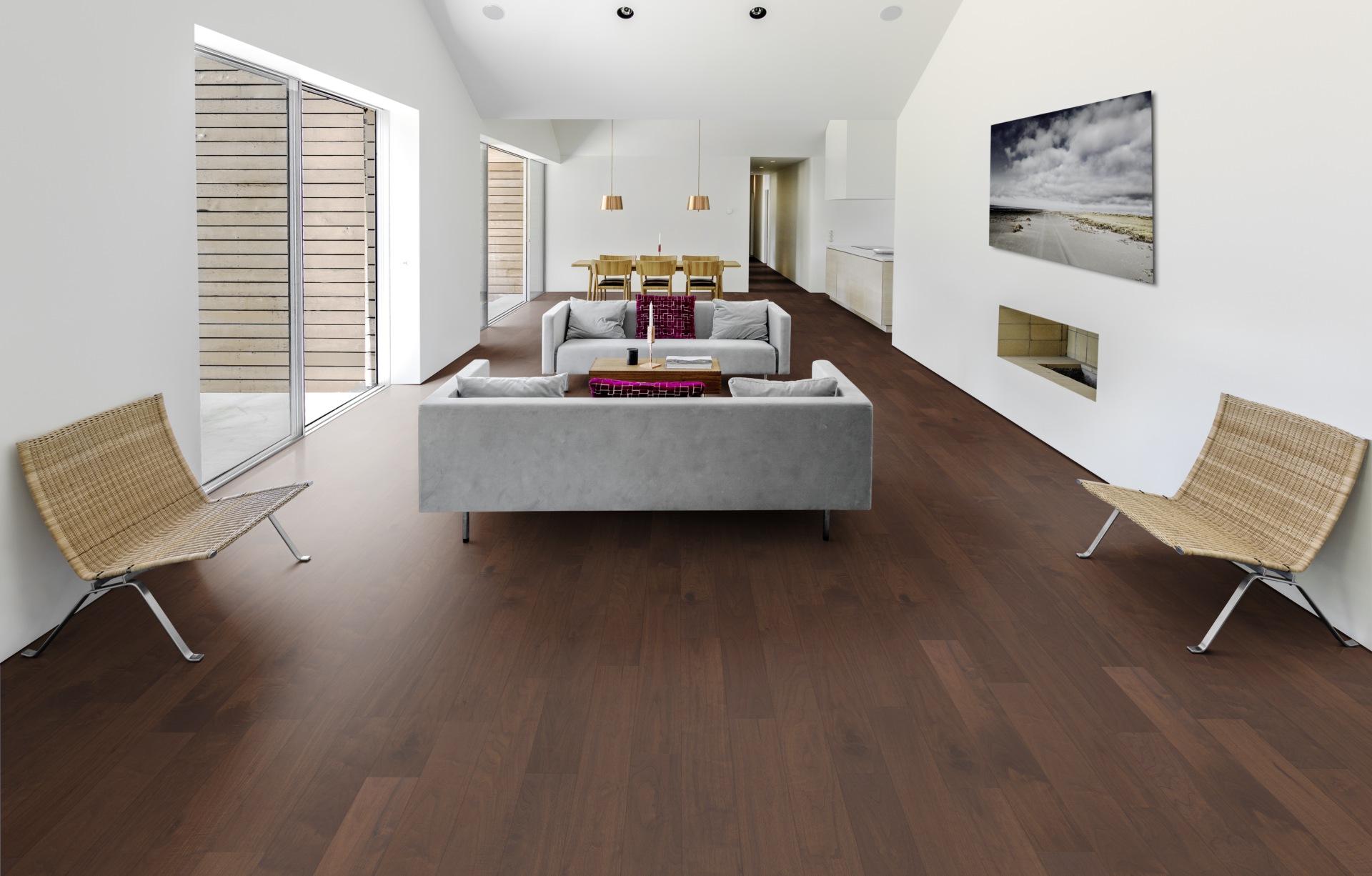 Паркетная доска Kahrs Юнити Орех Фруктовый сад Orchard 1200×125×10 фото в интерьере