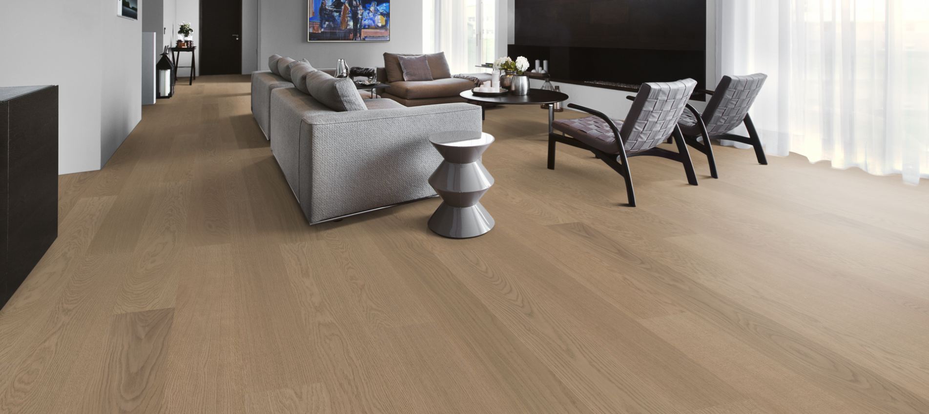 Паркетная доска Kahrs Столичная Дуб Прага Prague 151N4AEKD4KW240 Calm 2420×187×15 фото в интерьере