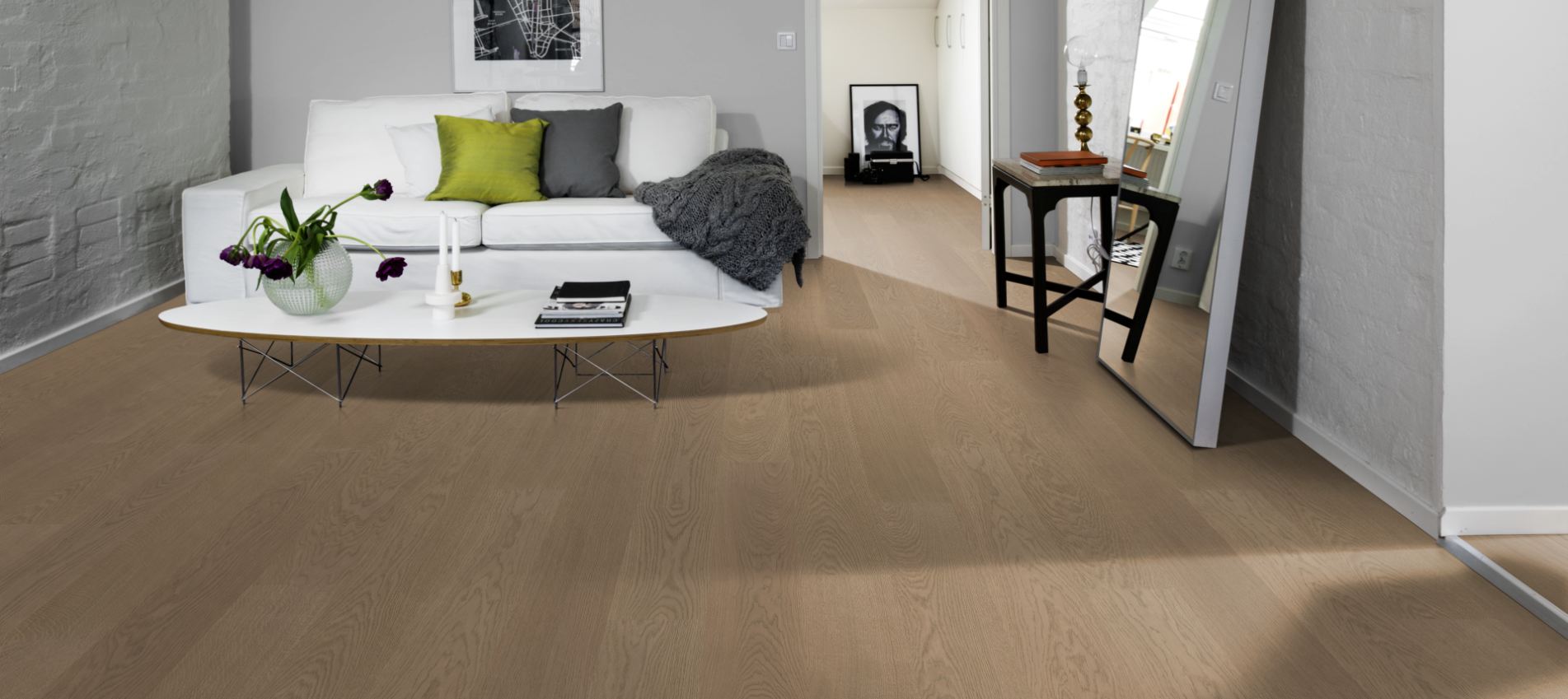 Паркетная доска Kahrs Столичная Дуб Прага Prague 151N4AEKD4KW240 Calm 2420×187×15 фото в интерьере