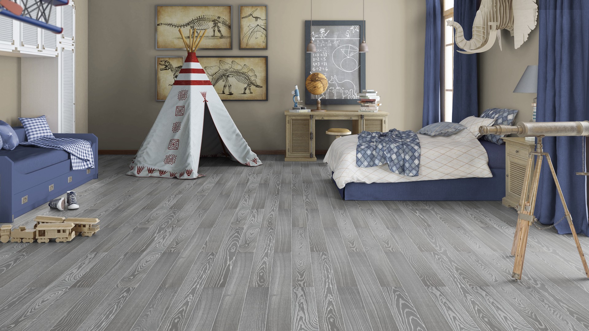 Паркетная доска Tarkett Rumba Ясень камень браш Ash Stone BR 1200×120×14 фото в интерьере