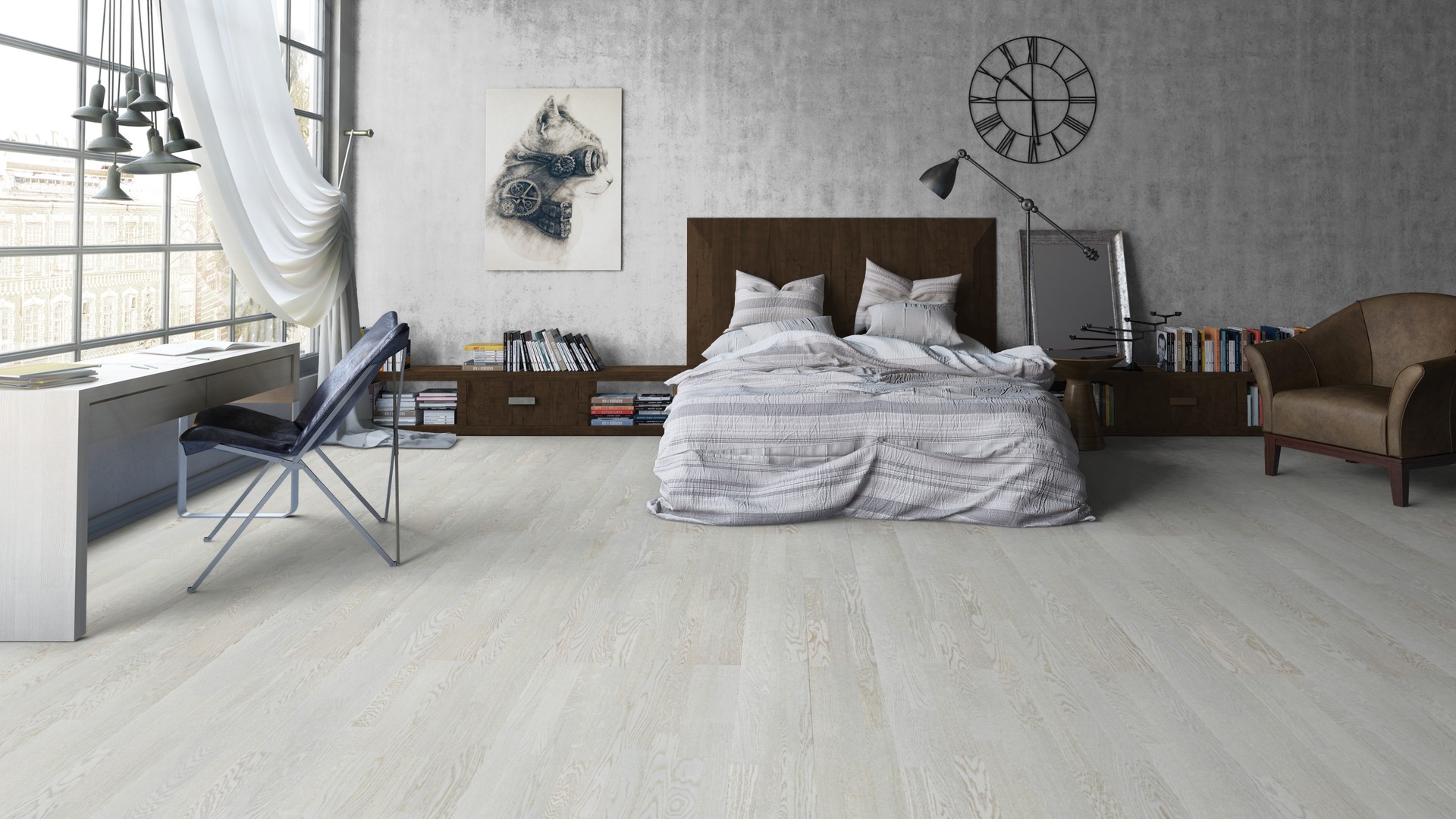 Паркетная доска Tarkett Salsa Art Дуб Белое золото браш Oak White Gold BR 2283×194×14 фото в интерьере