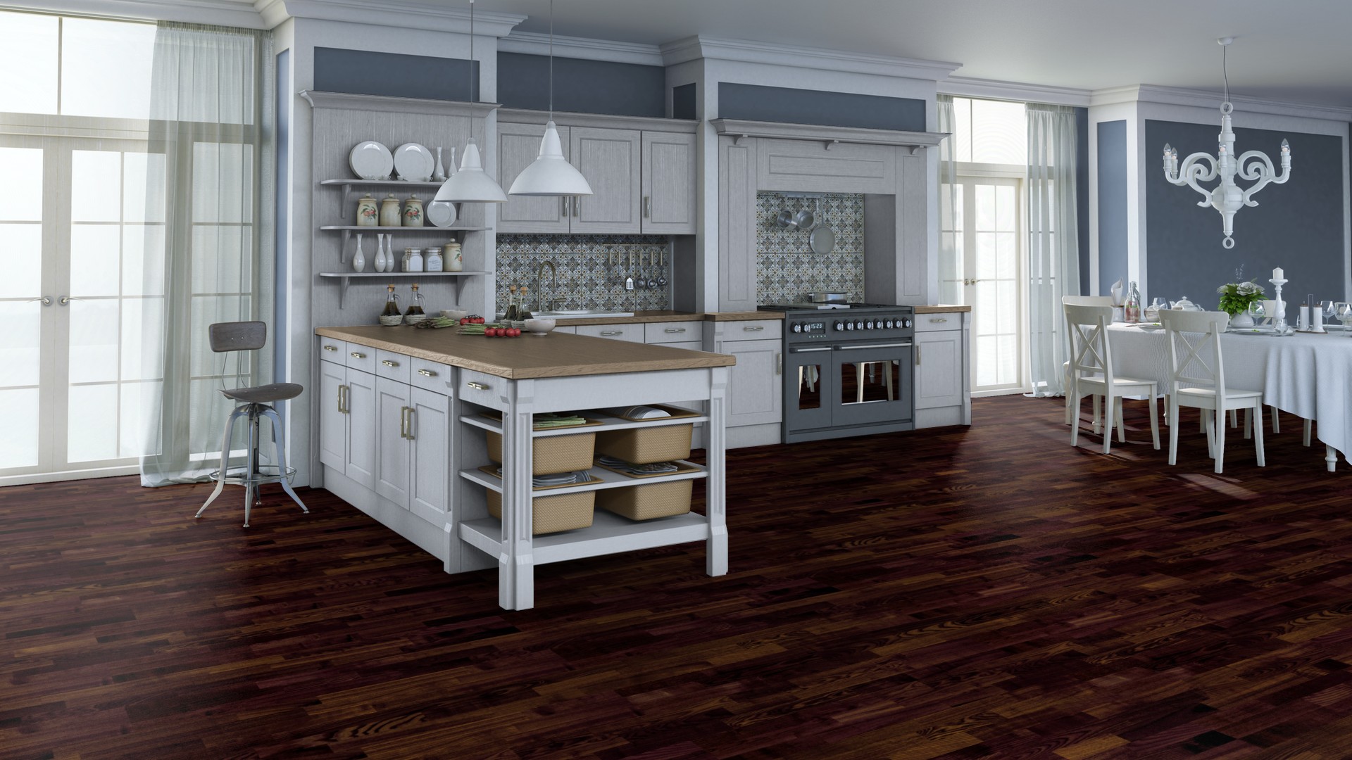 Паркетная доска Tarkett Salsa Ясень коньяк глянец 2283×194×14 фото в интерьере