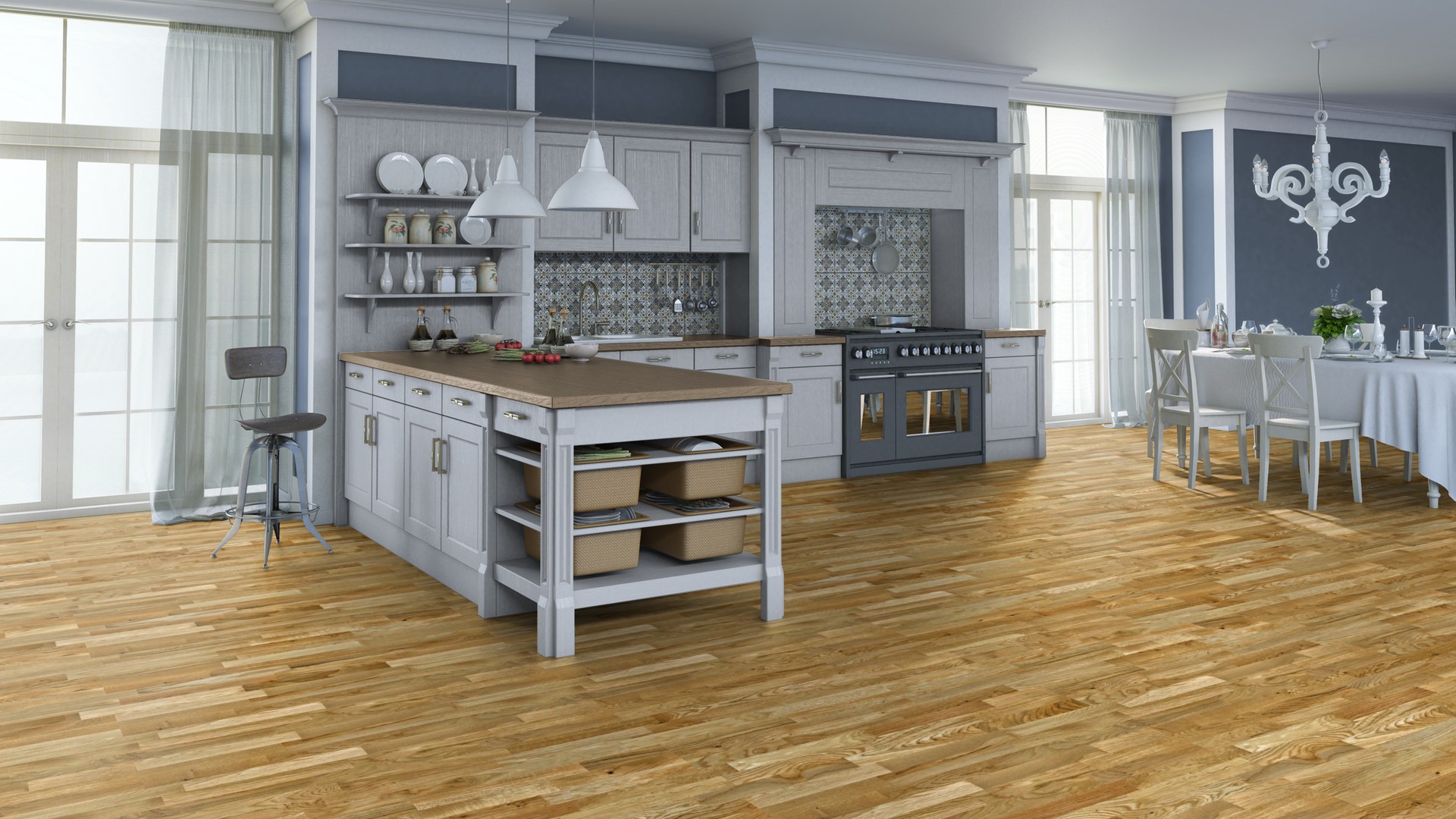 Паркетная доска Tarkett Salsa Дуб Вивид мат браш Oak vivid BR 550049128 2283×194×14 фото в интерьере