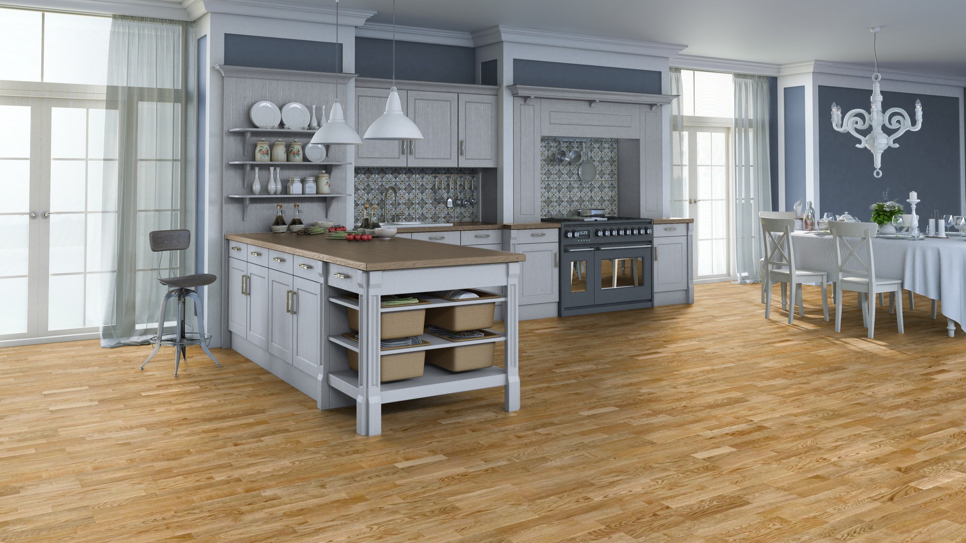 Паркетная доска Tarkett Salsa Дуб Суприм мат браш Oak Supreme mat BR 550049142 2283×194×14 фото в интерьере