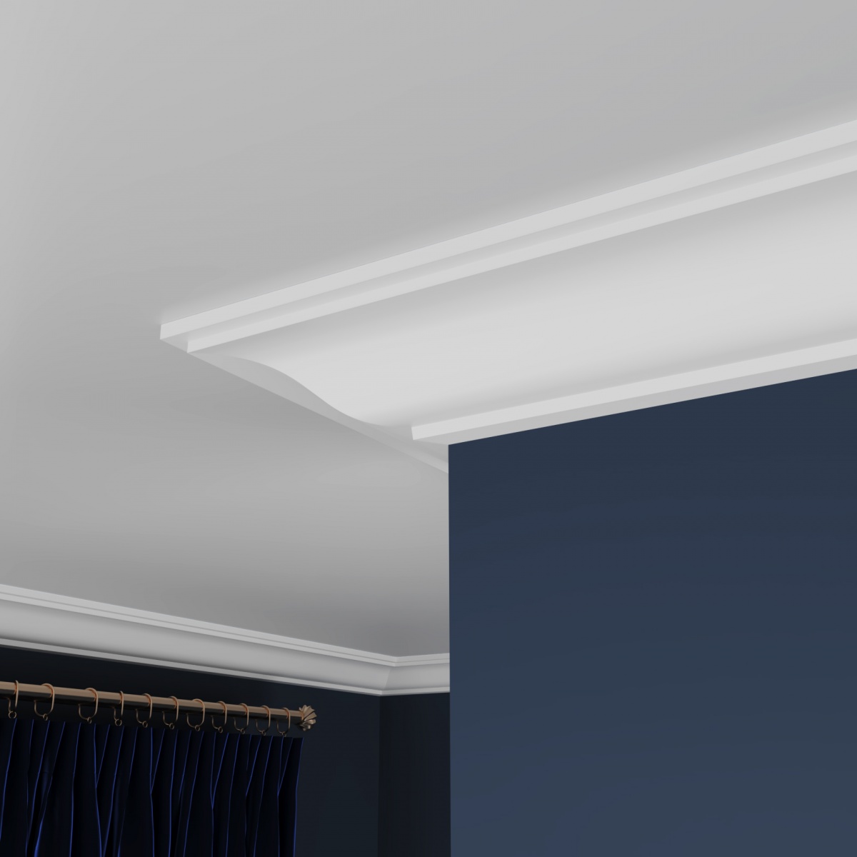 Потолочный плинтус ЛДФ под покраску Ultrawood CR 0023 2440×135,5×65 фото в интерьере